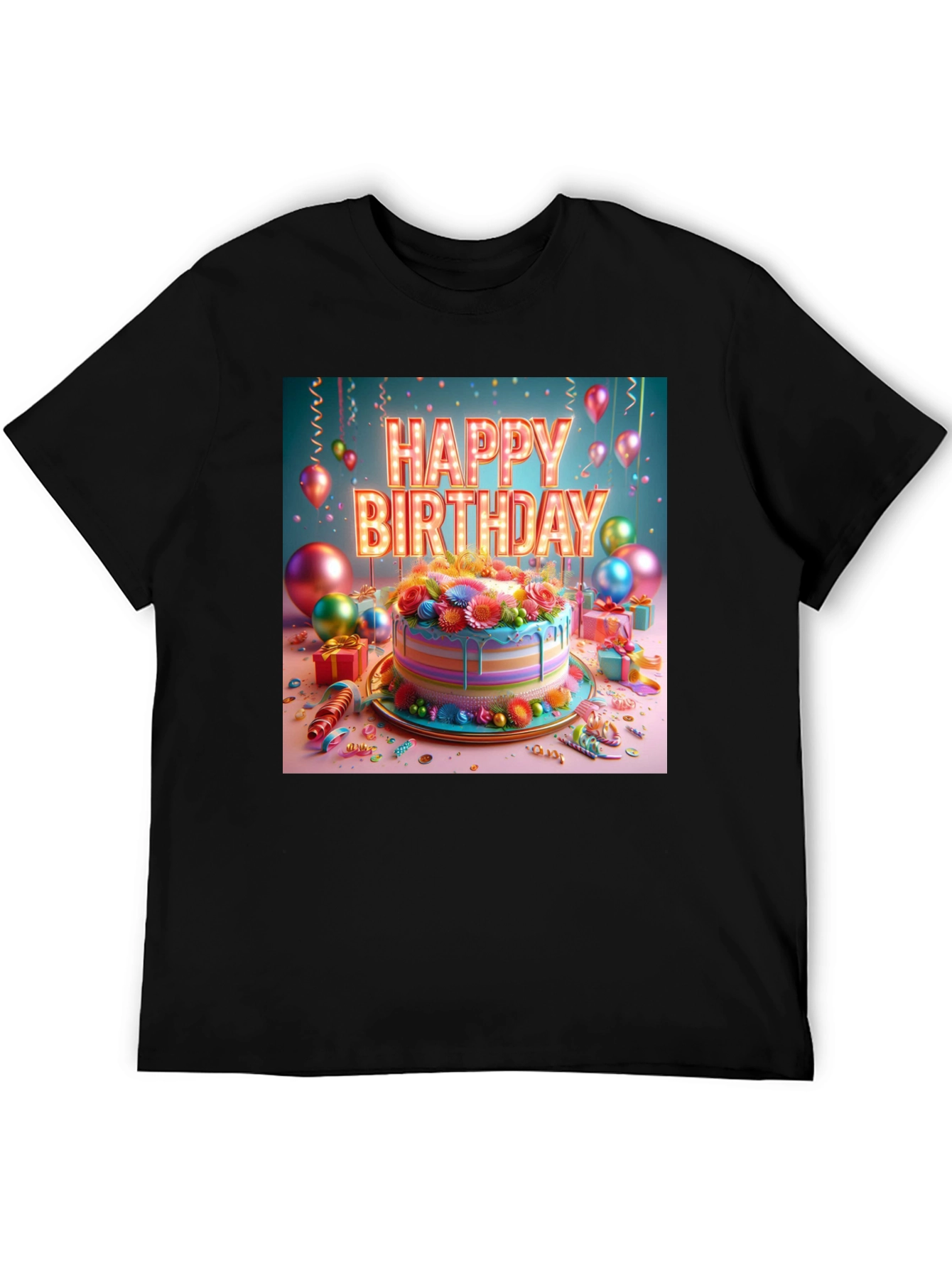 Happy Birthday Cake Graphic Tee - Festive Style!