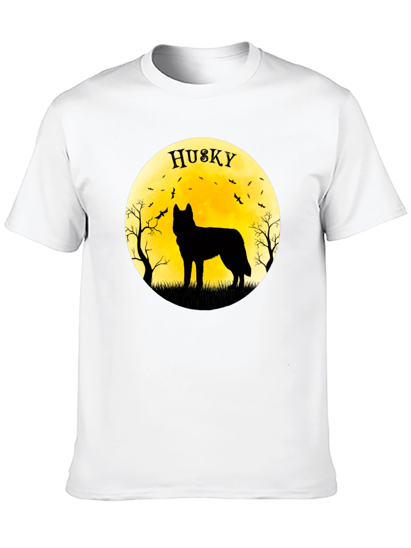 Husky Silhouette T-Shirt - Halloween Moon Design