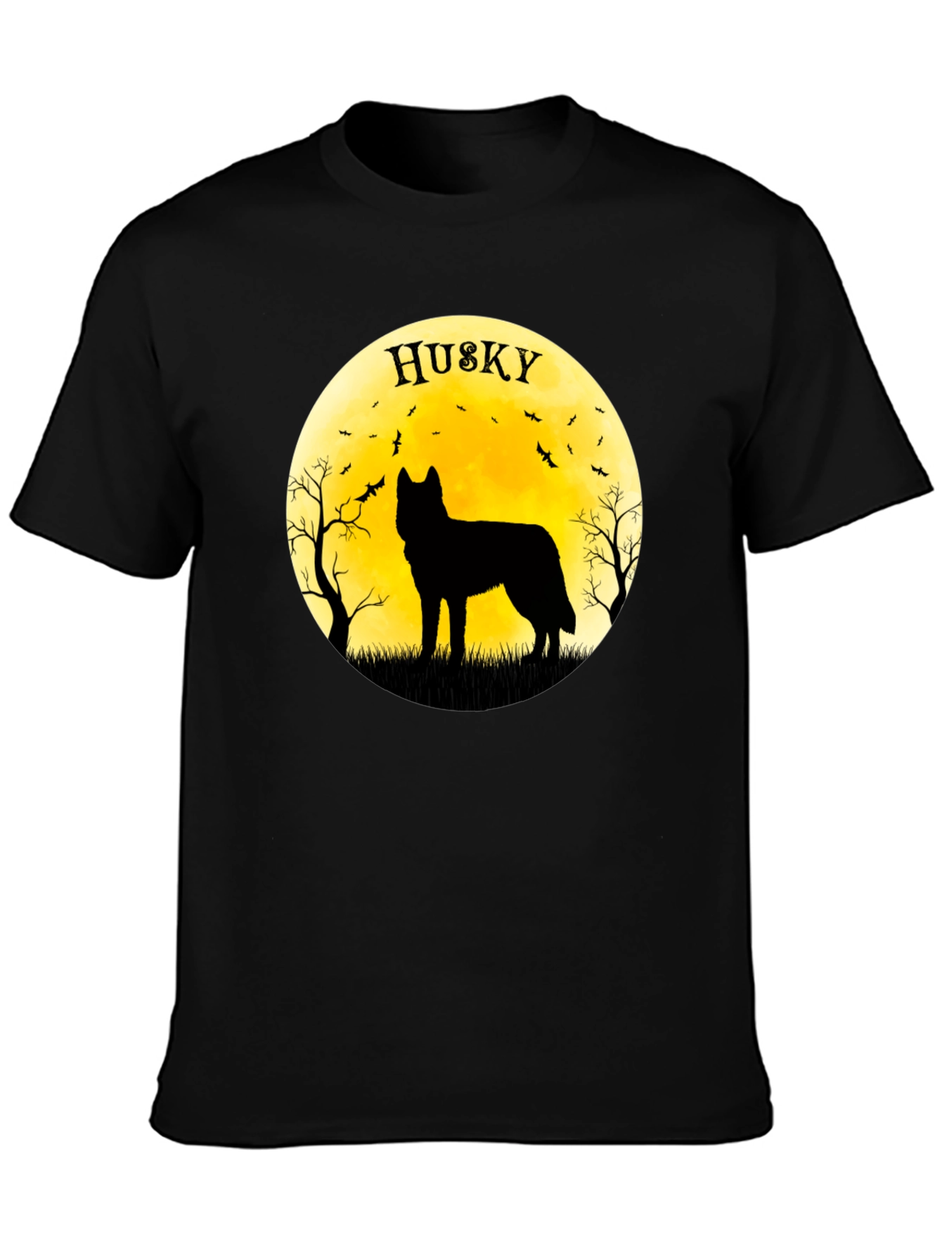 Husky Silhouette T-Shirt - Halloween Moon Design