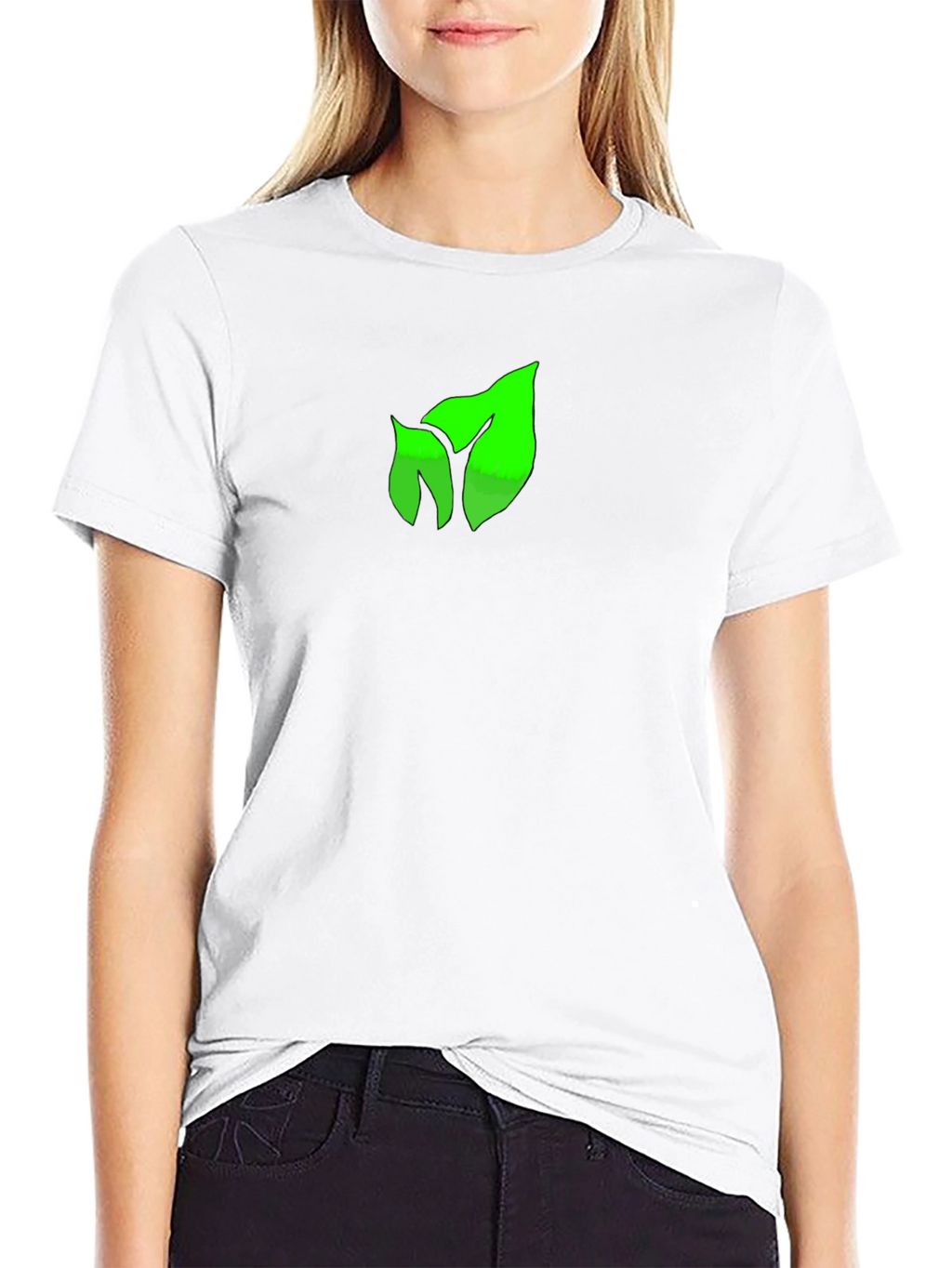 Green Leaf Graphic Black T-Shirt
