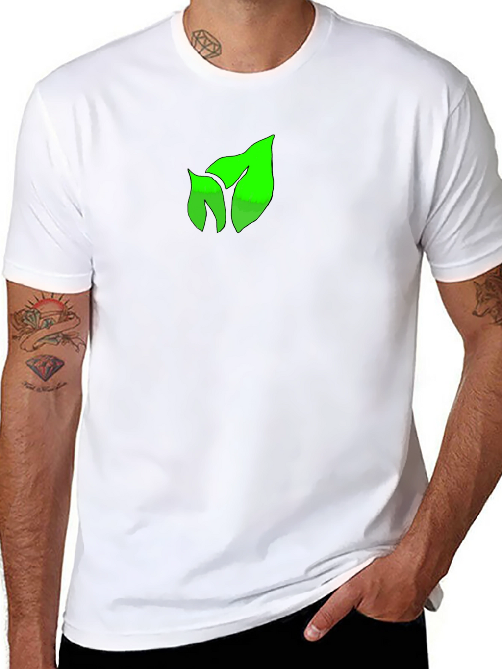 Green Leaf Graphic Black T-Shirt