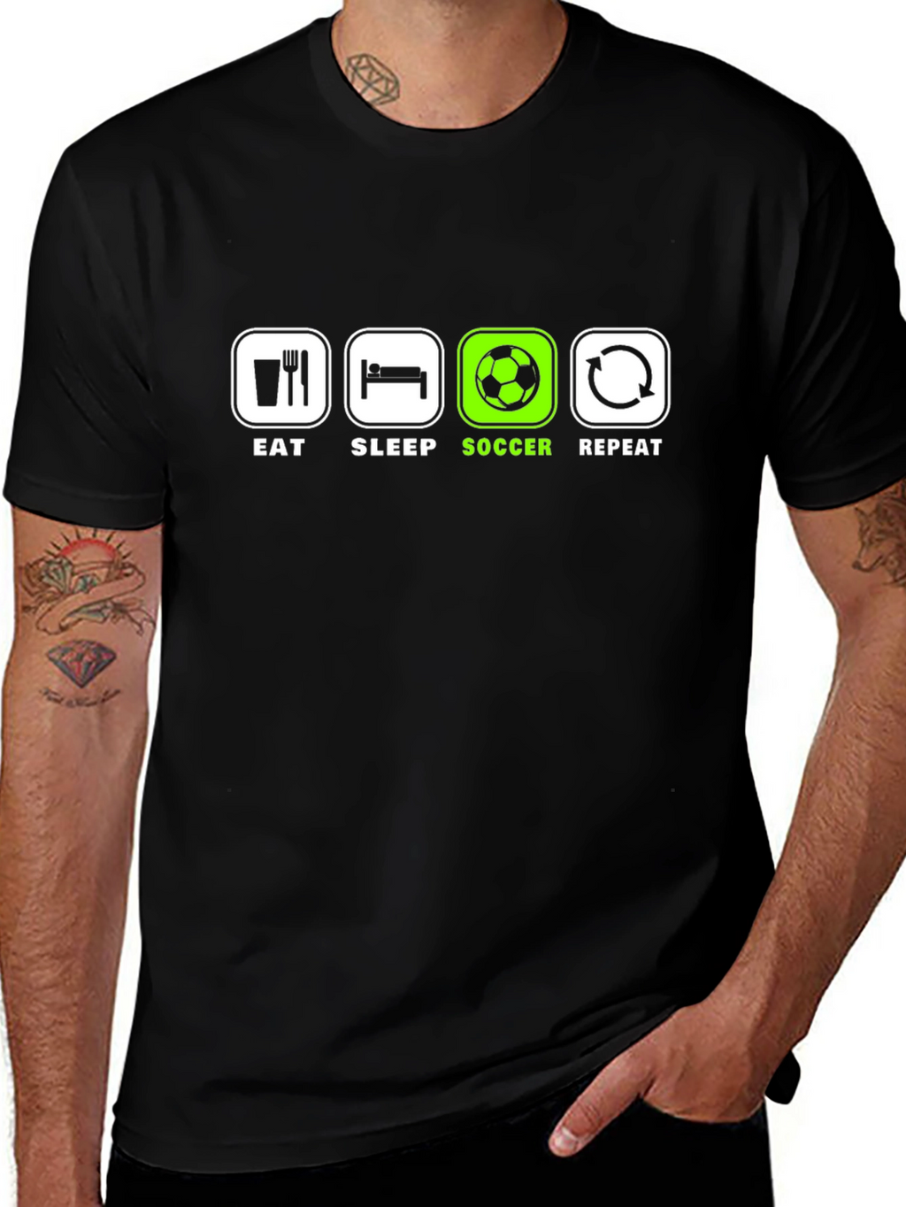Eat Sleep Soccer Repeat T-Shirt - Black Graphic Tee