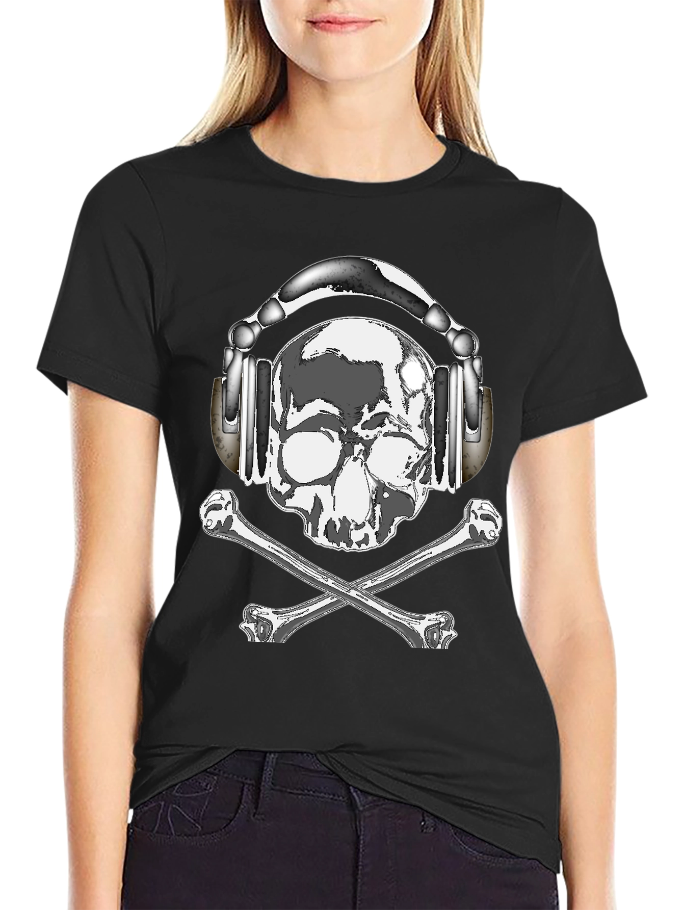 Skull with Headphones Graphic Tee - Rocker Style