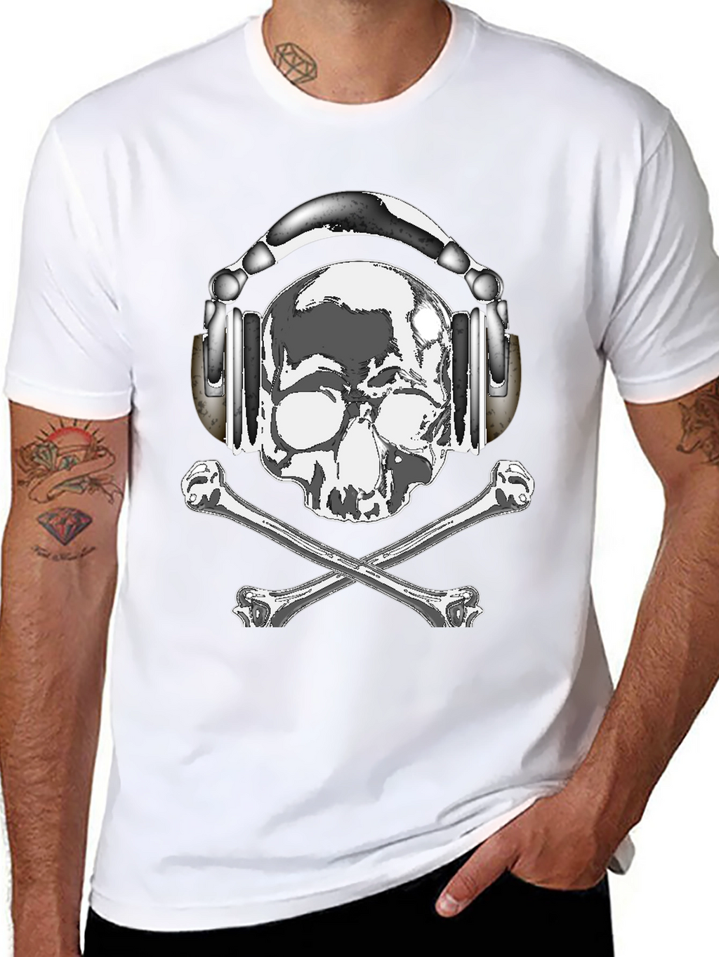Skull with Headphones Graphic Tee - Rocker Style
