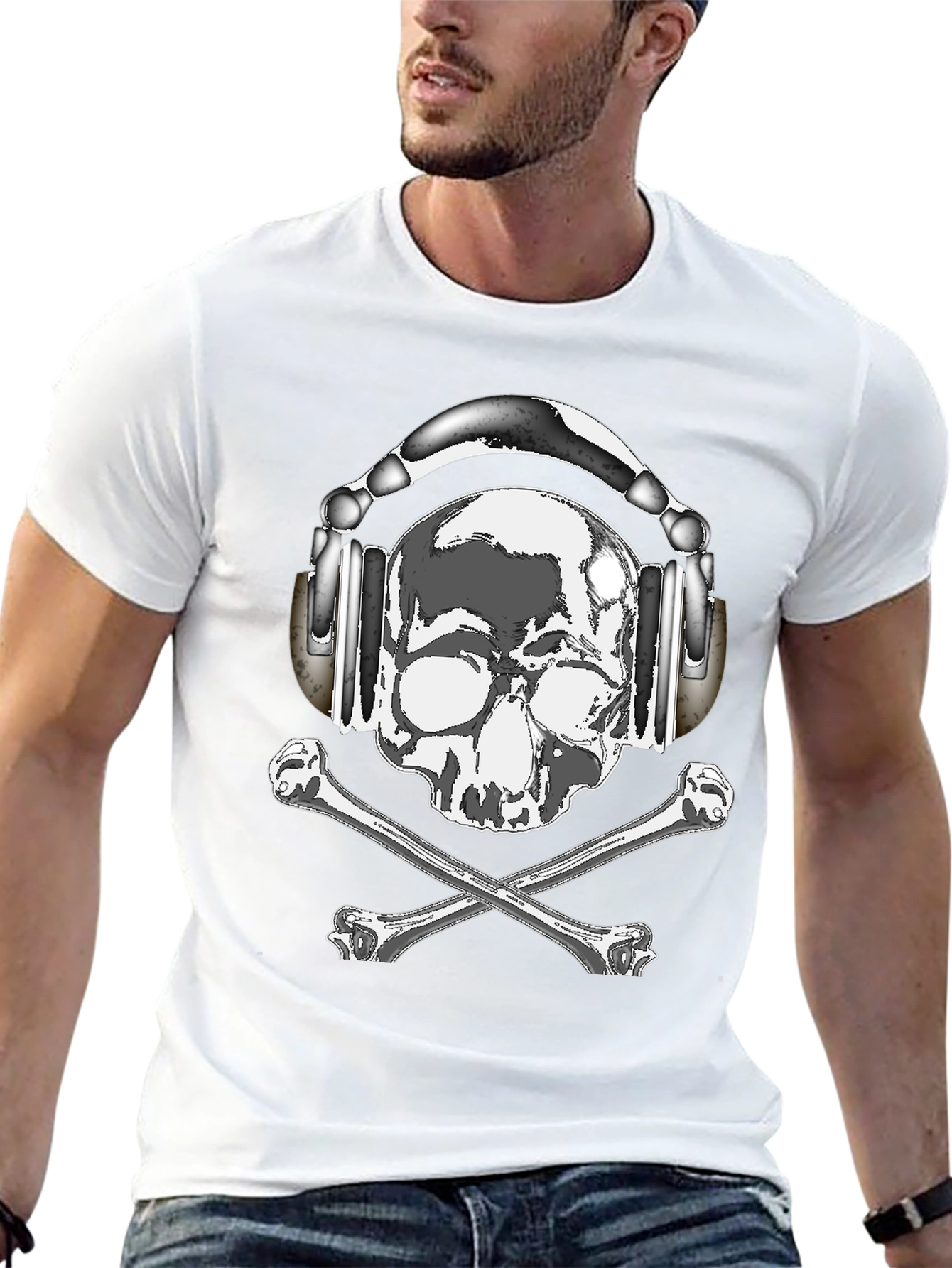 Skull with Headphones Graphic Tee - Rocker Style