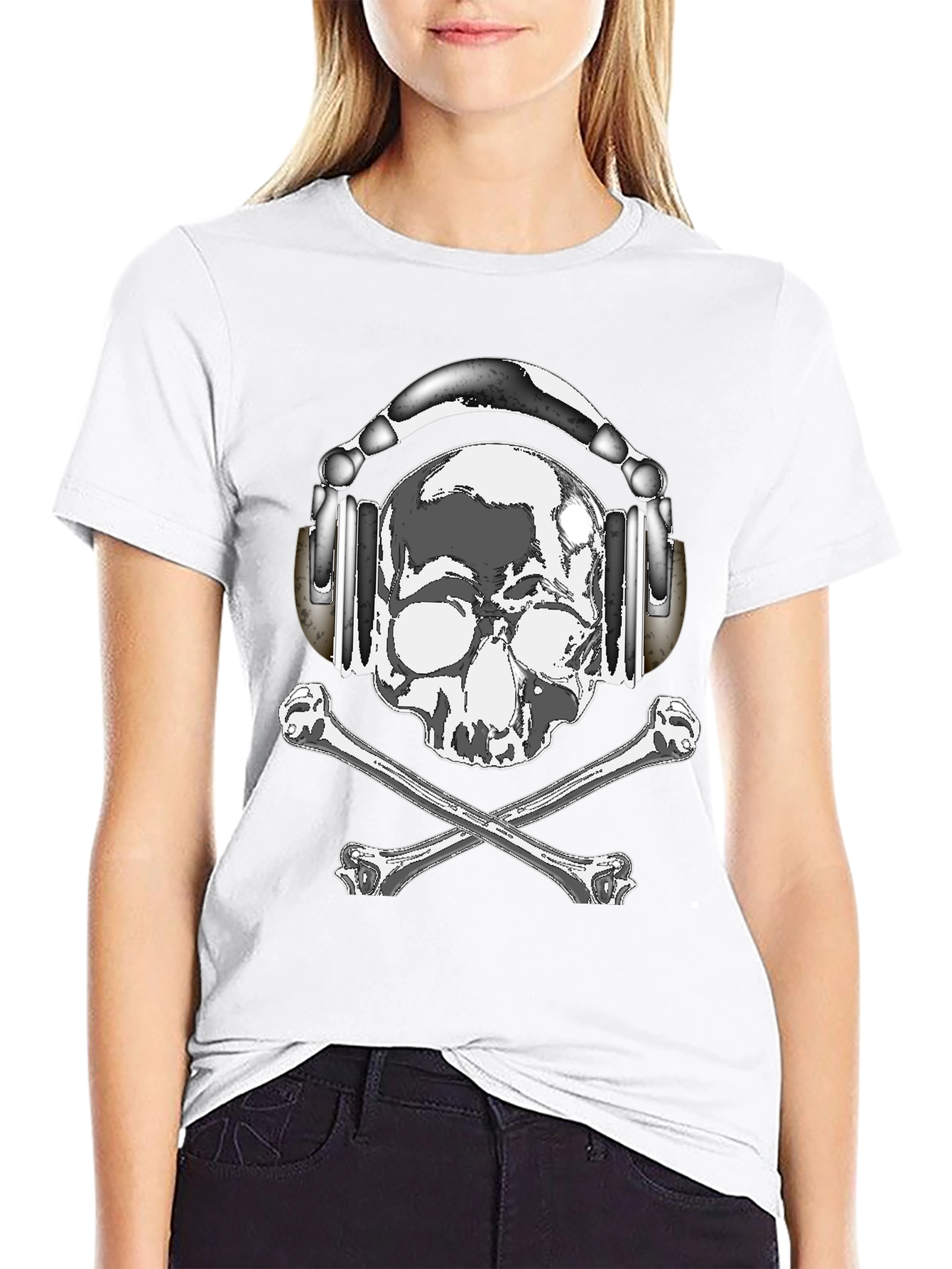 Skull with Headphones Graphic Tee - Rocker Style