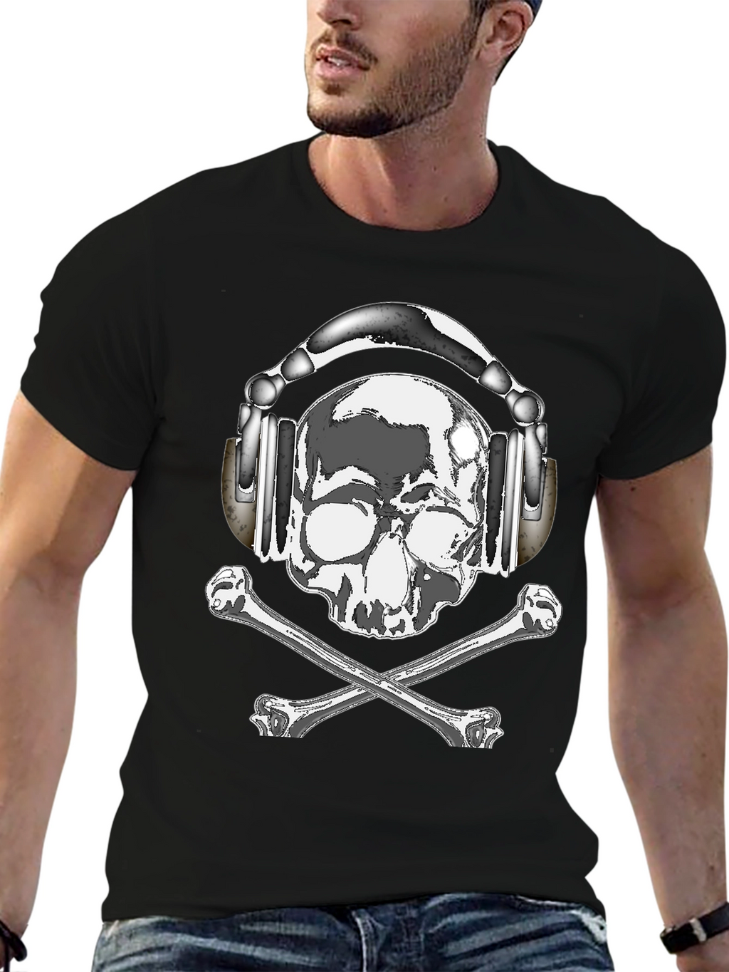 Skull with Headphones Graphic Tee - Rocker Style