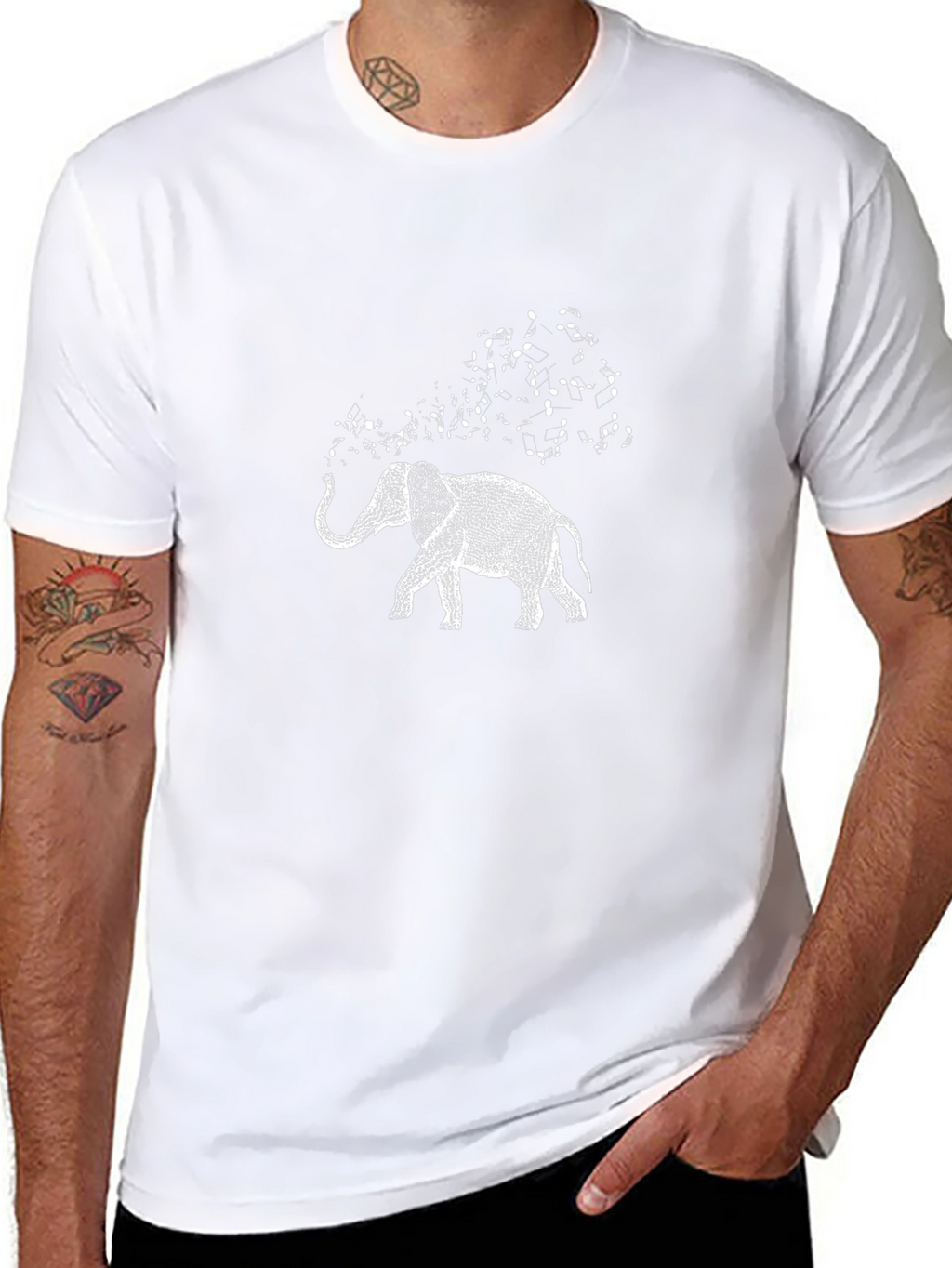 Elephant Music Notes Graphic Tee - Black