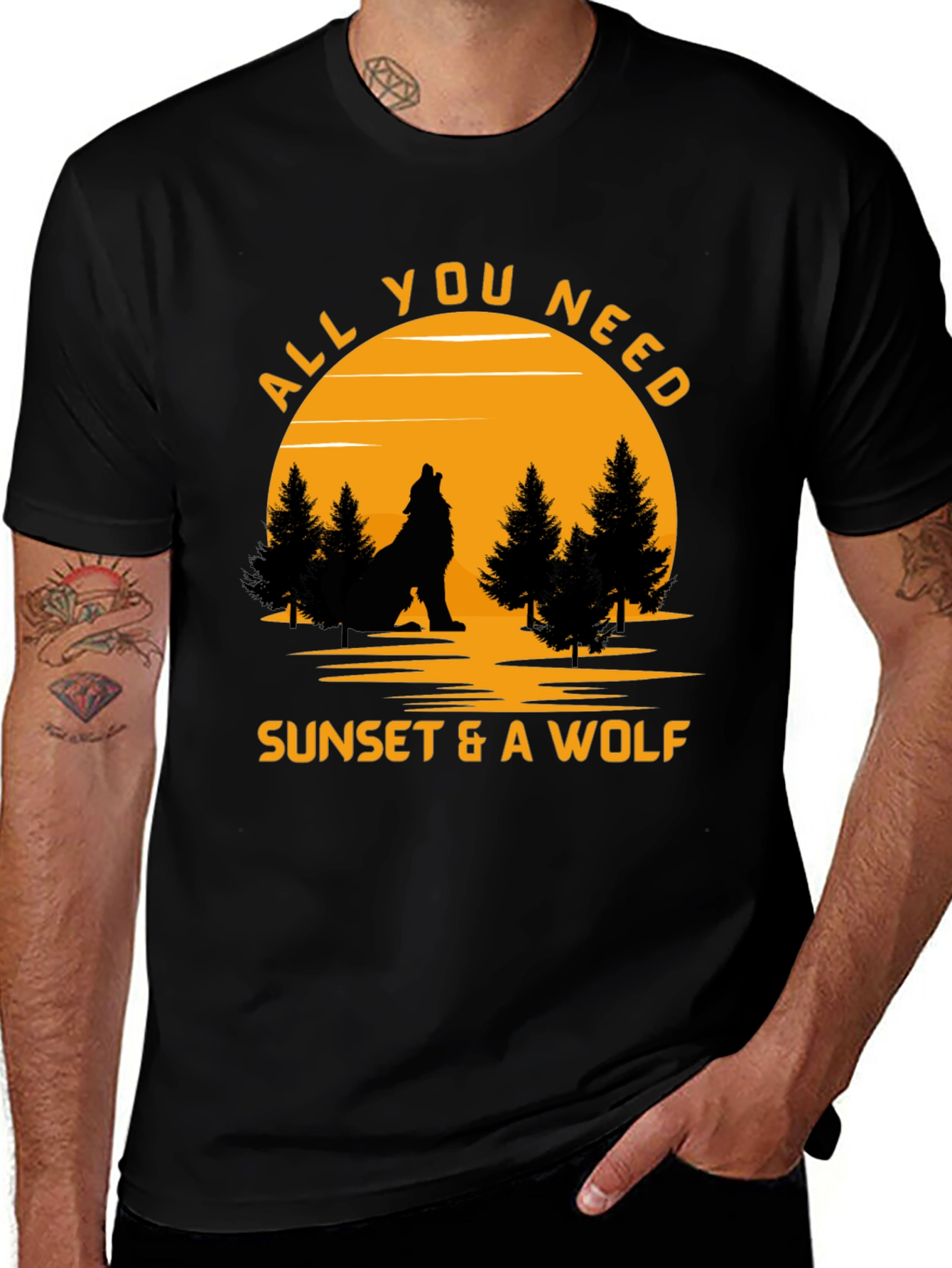 Sunset & Wolf Graphic Tee -  Nature Lover Shirt