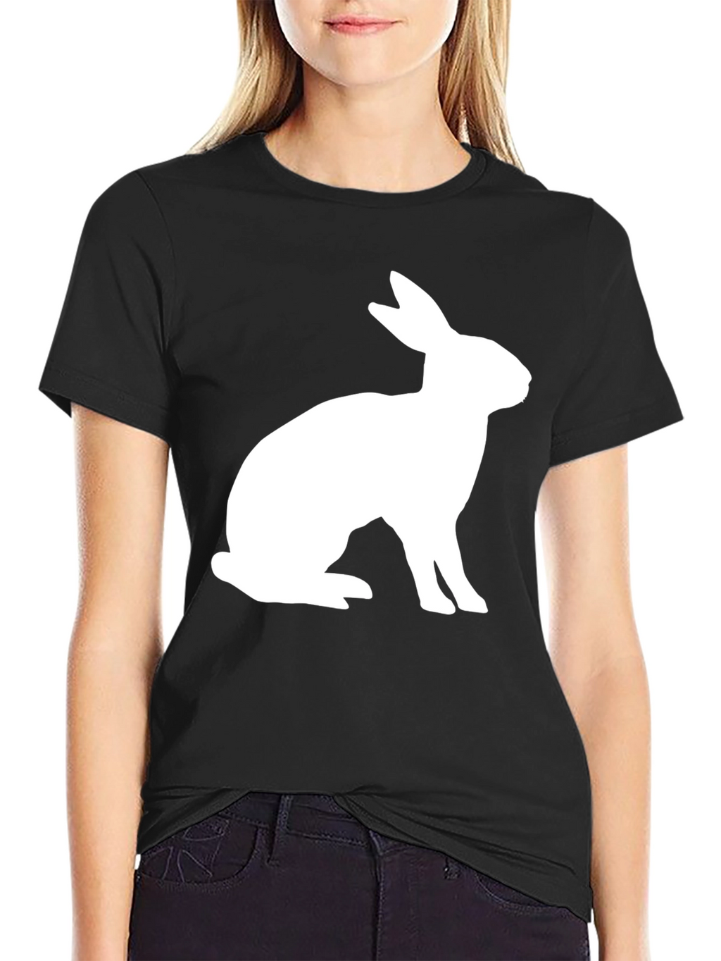 Rabbit Graphic Tee - Black Cotton Blend Casual Shirt