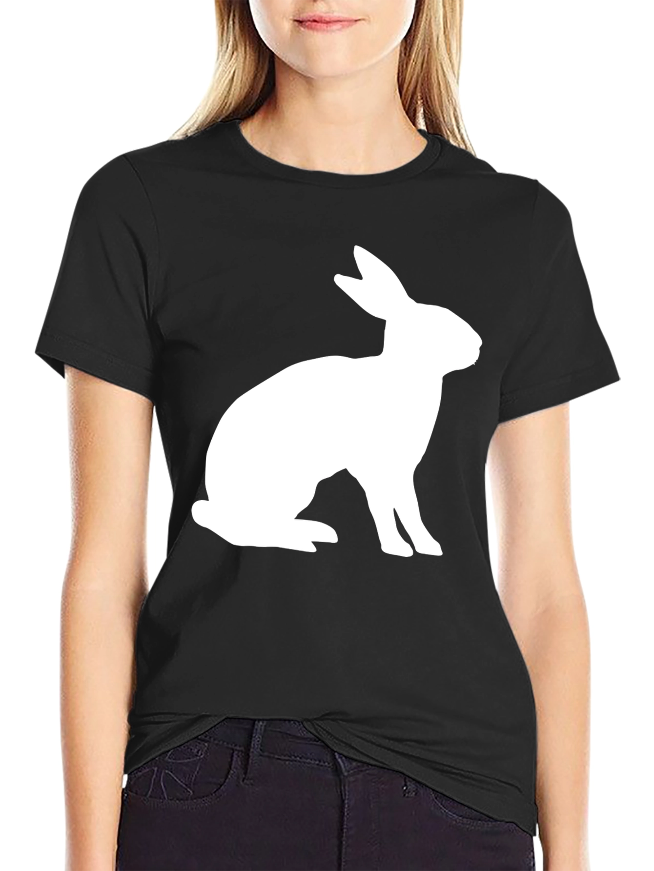 Rabbit Graphic Tee - Black Cotton Blend Casual Shirt