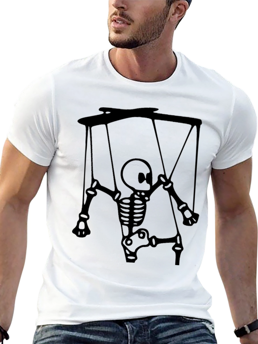 Skeleton Puppet Graphic Tee - Unique Halloween Shirt