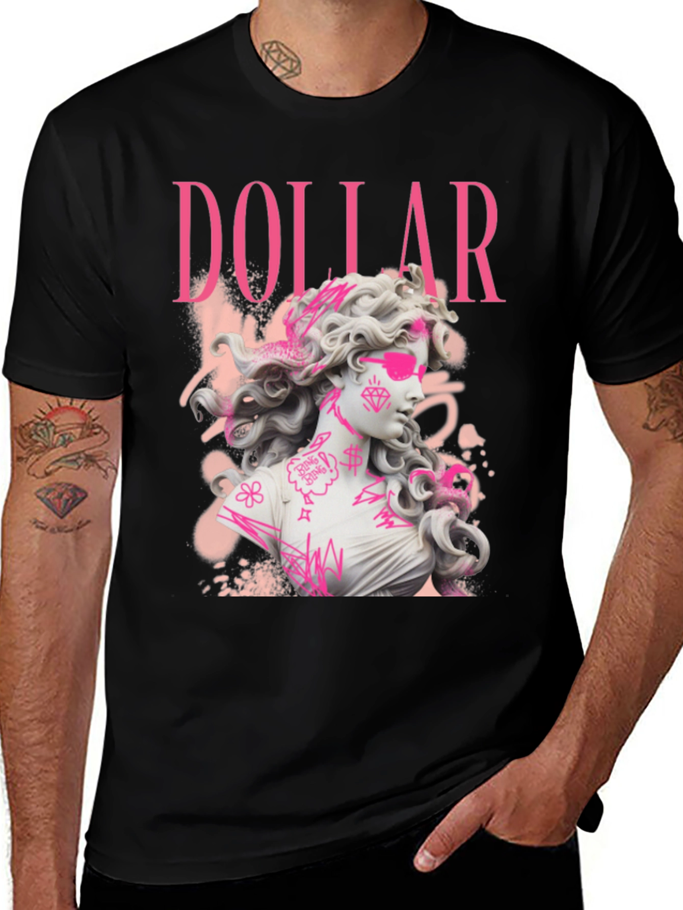 Dollar Statue Graphic Tee - Stylish Black T-Shirt
