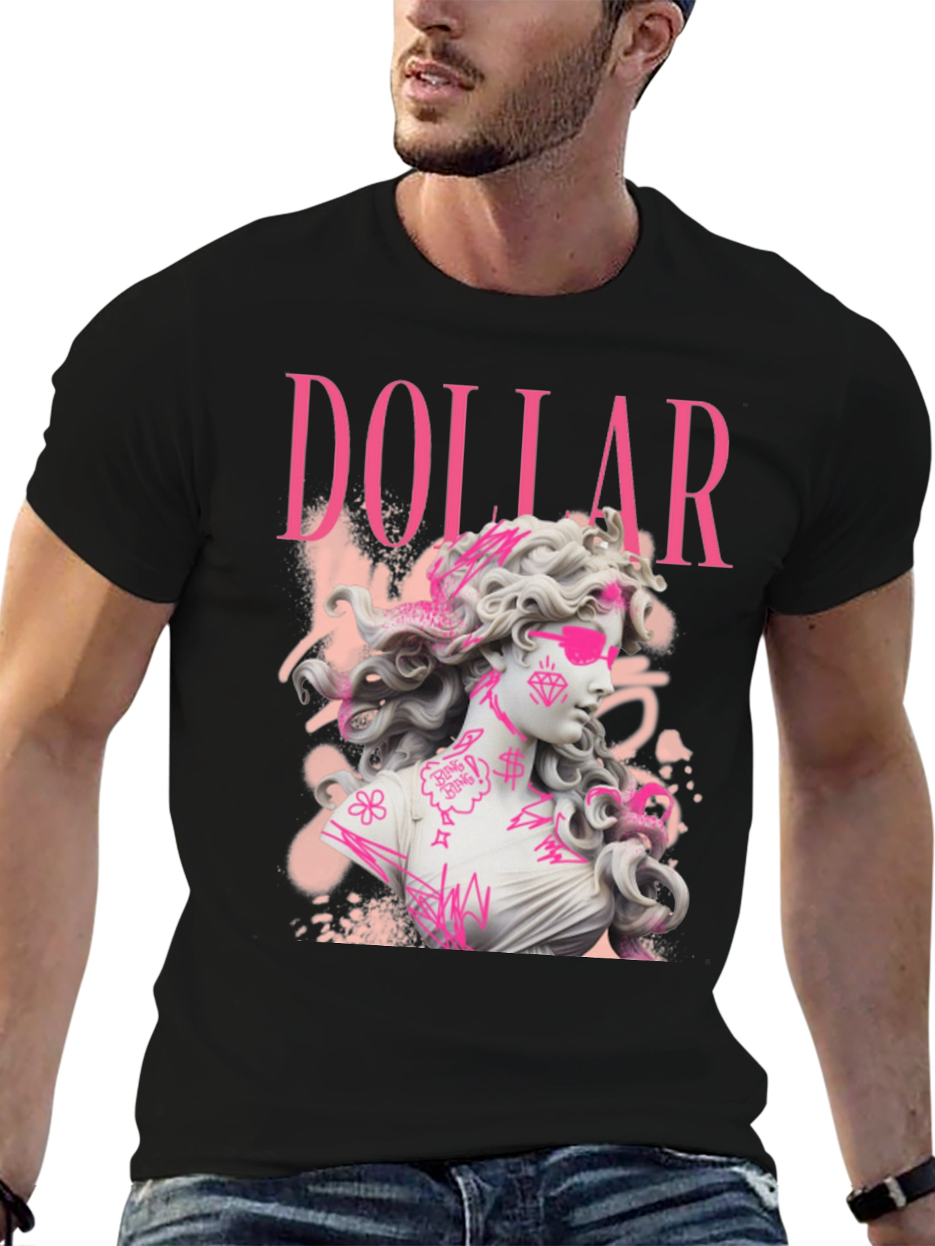 Dollar Statue Graphic Tee - Stylish Black T-Shirt
