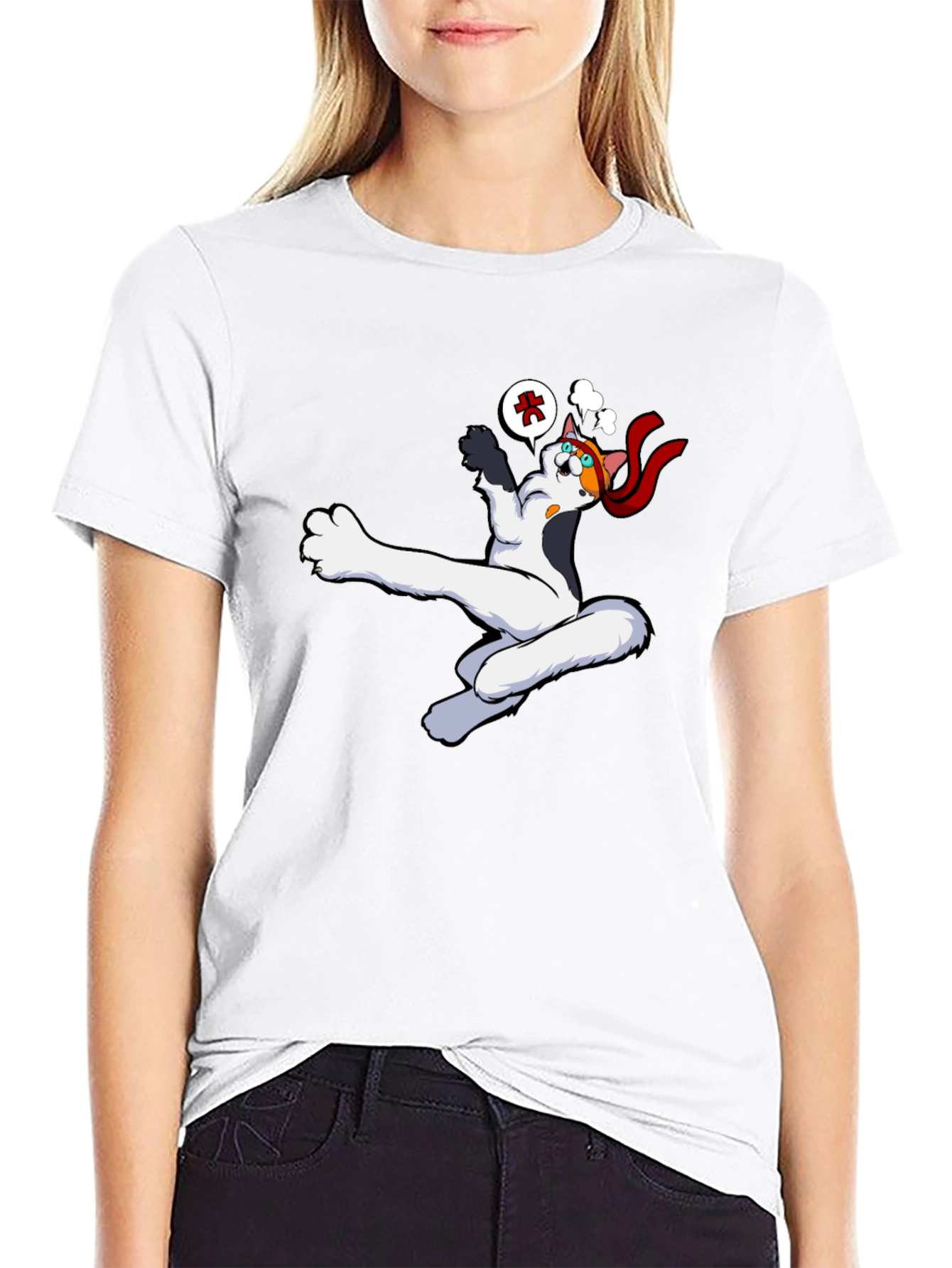Funny Cartoon Cat Black T-Shirt
