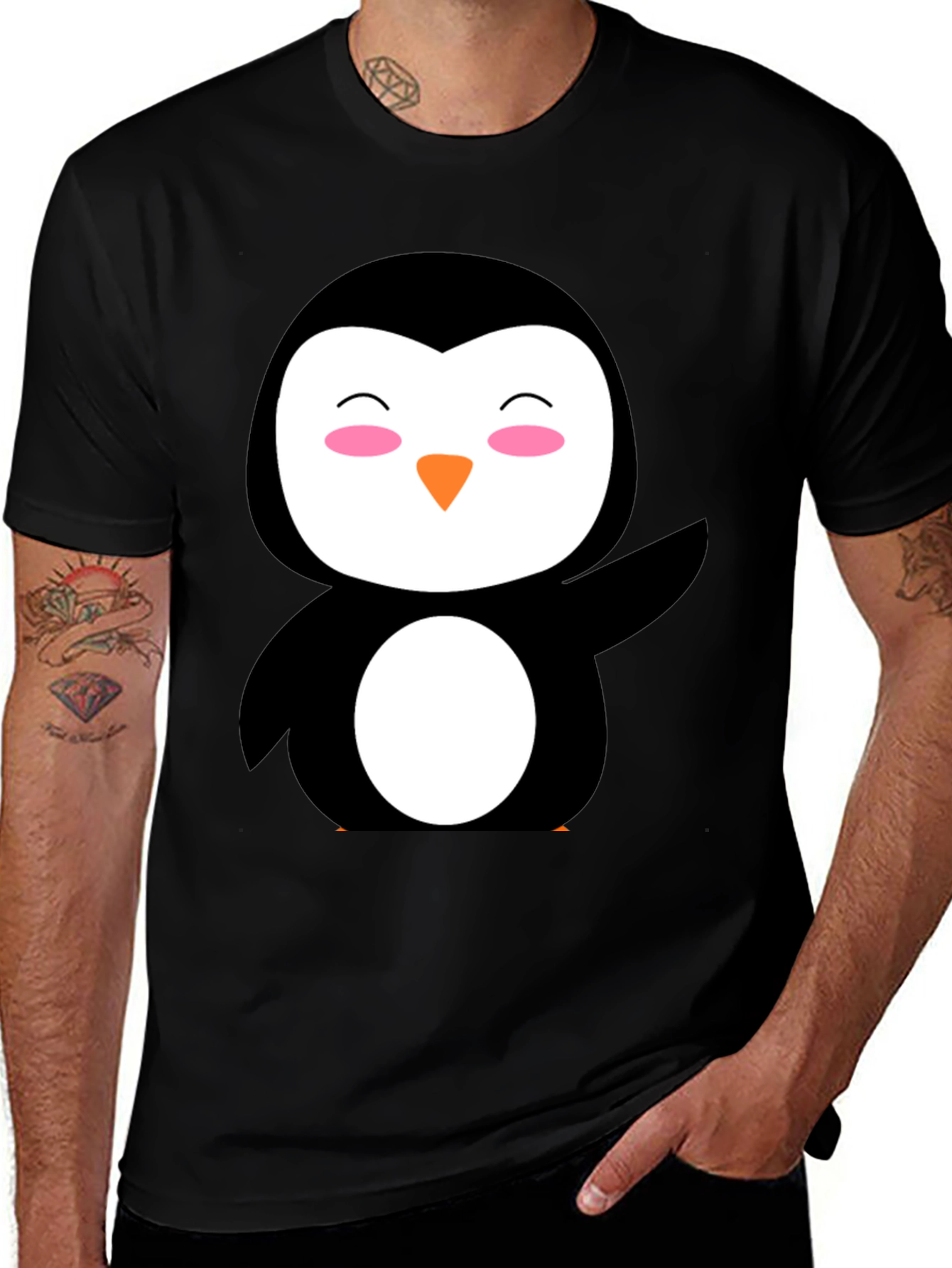 Cute Penguin Graphic Black T-Shirt
