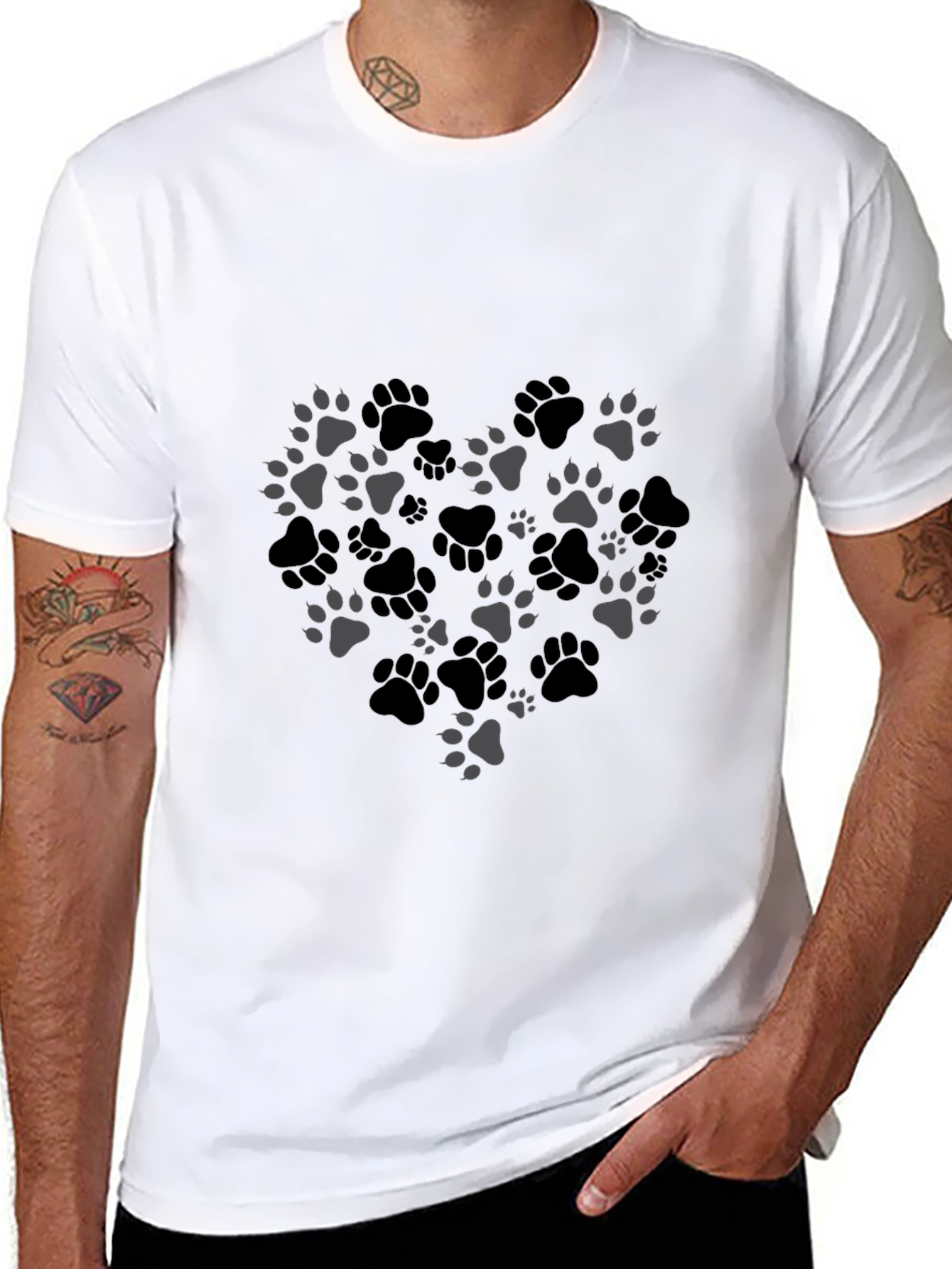 Paw Print Heart T-Shirt - Black Graphic Tee