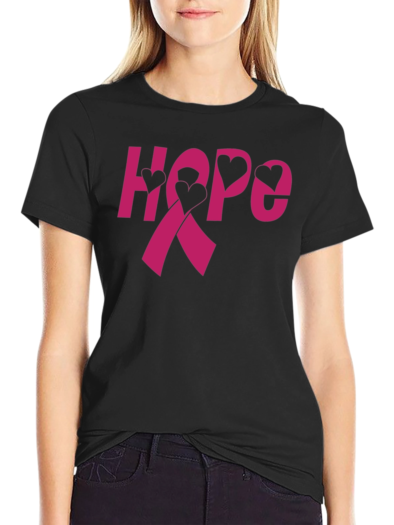 Hope Ribbon Heart T-Shirt - Breast Cancer Awareness