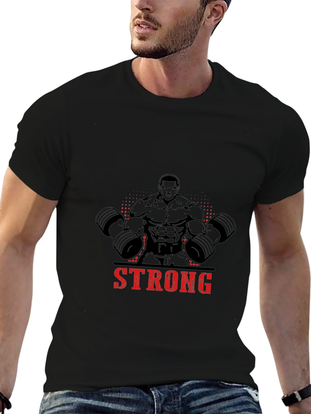 Strong Man Graphic Print Black T-Shirt