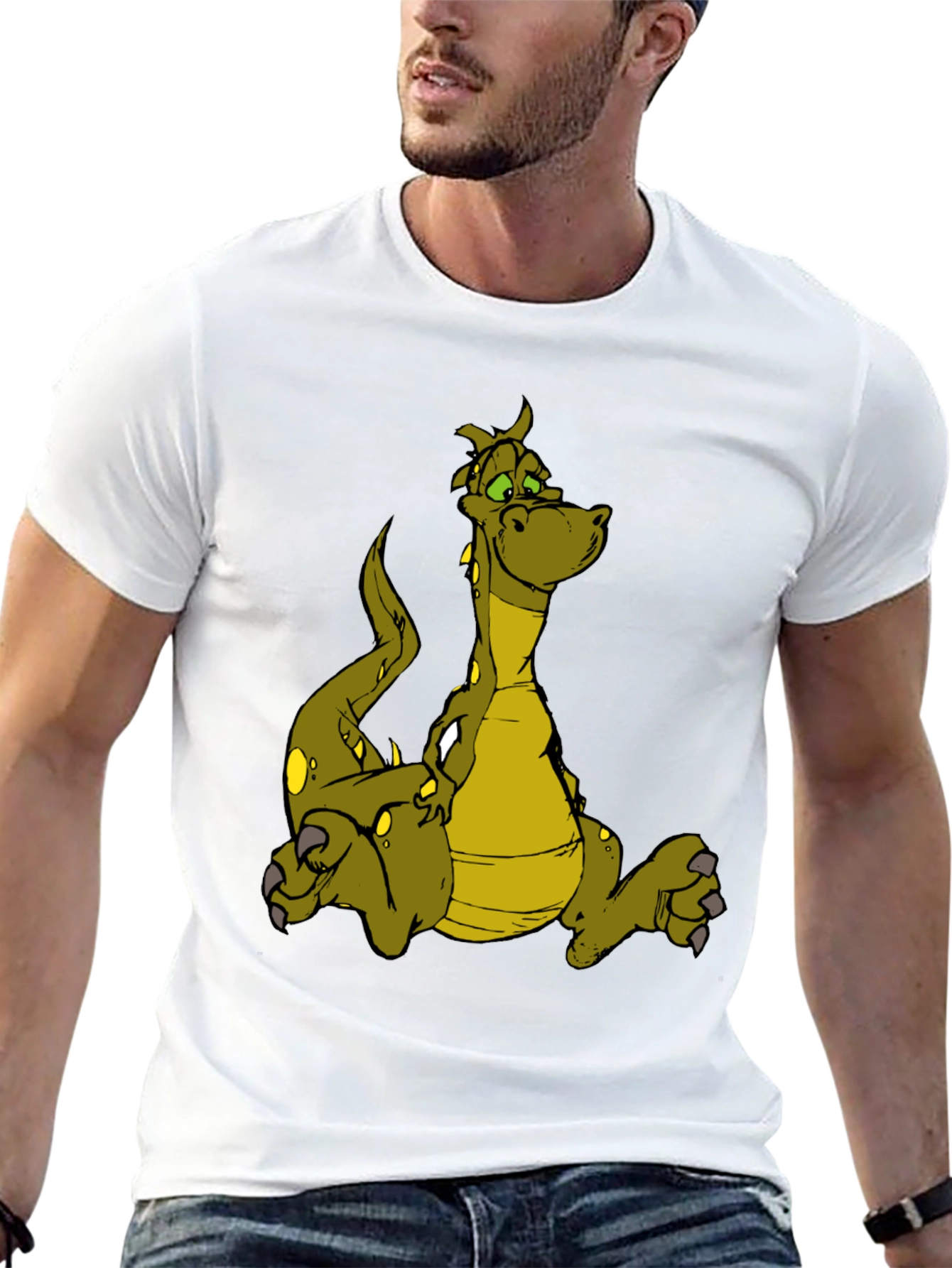 Cartoon Dragon Graphic T-Shirt - Black Cotton Tee