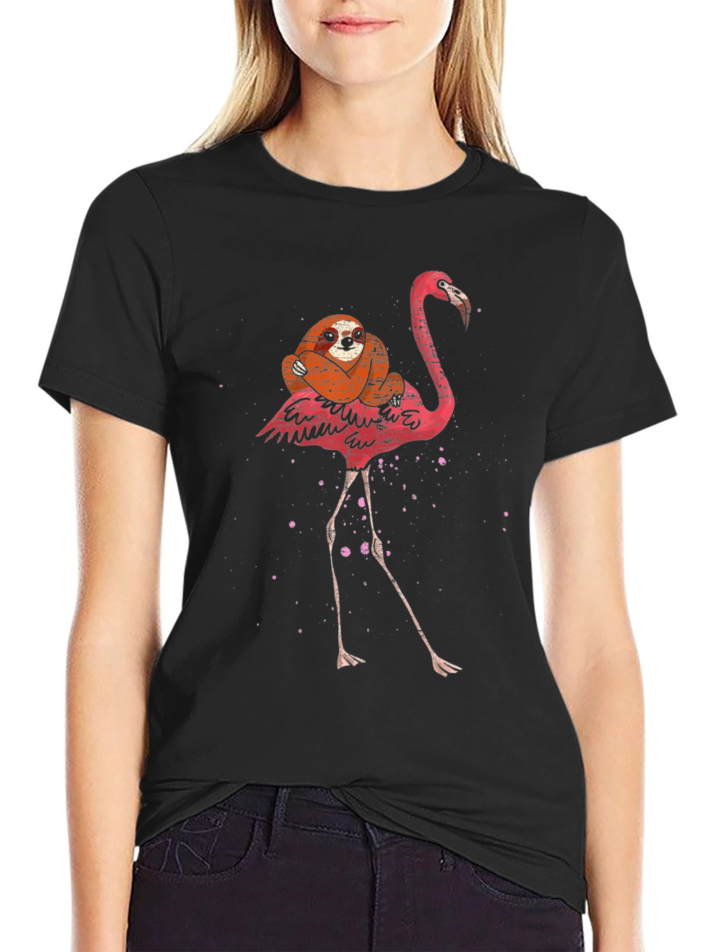 Sloth Riding Flamingo Graphic Tee