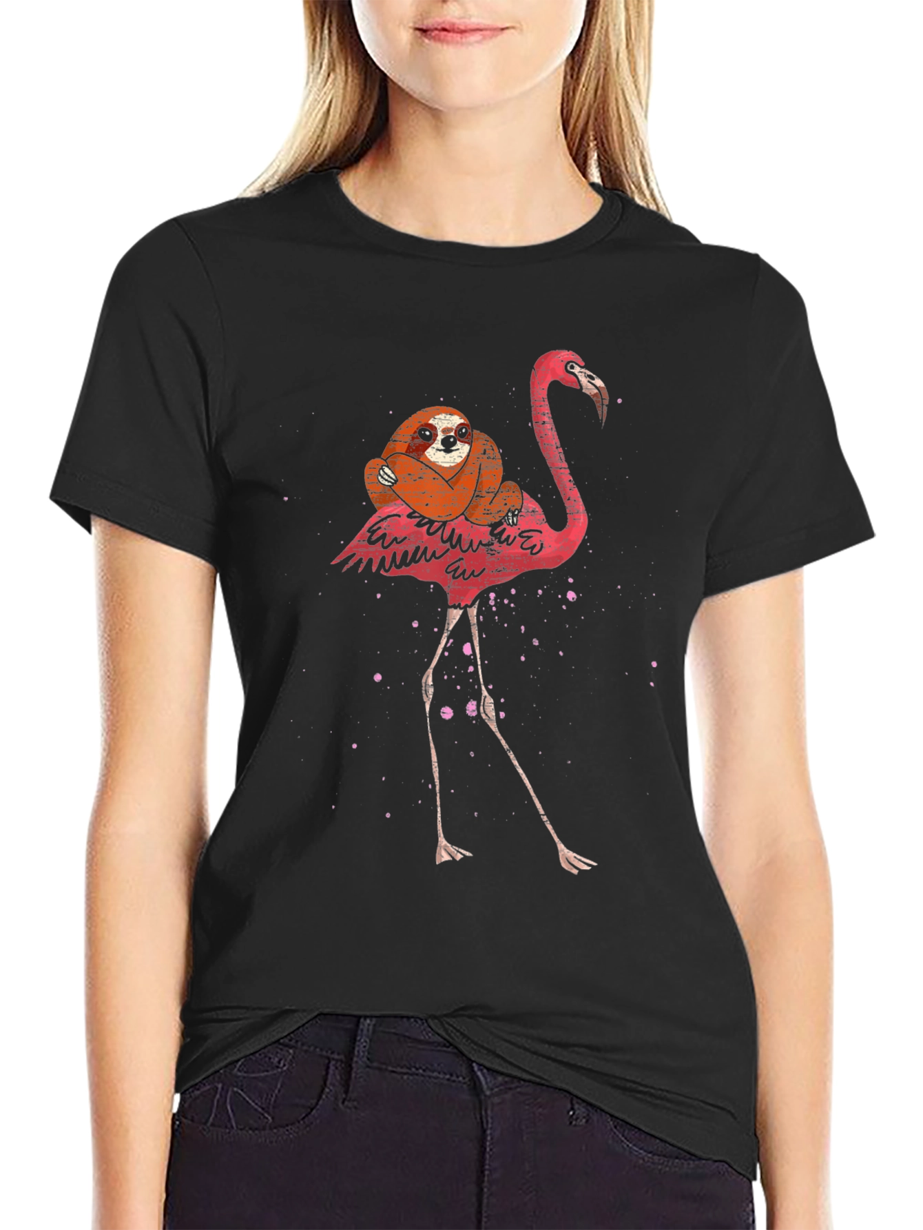 Sloth Riding Flamingo Graphic Tee