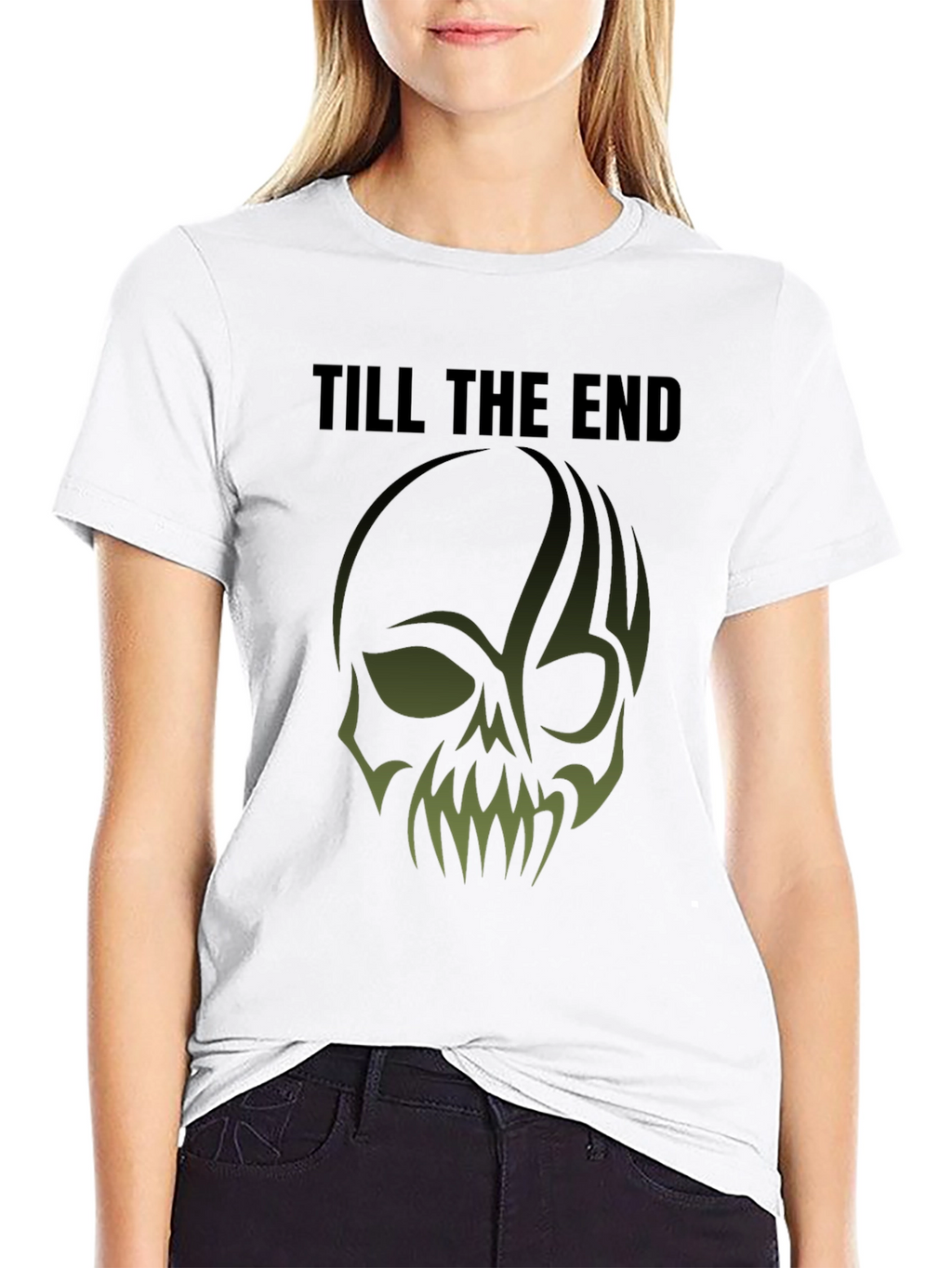 Till The End Skull Graphic Print Mens Black T-Shirt