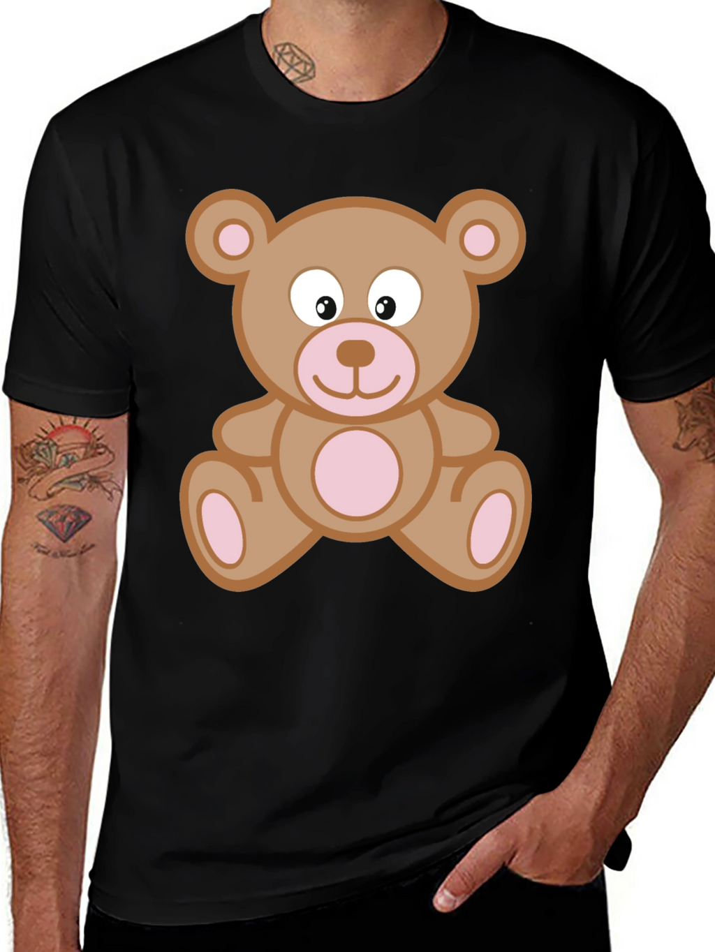 Cute Teddy Bear Graphic T-Shirt - Black Cotton Tee