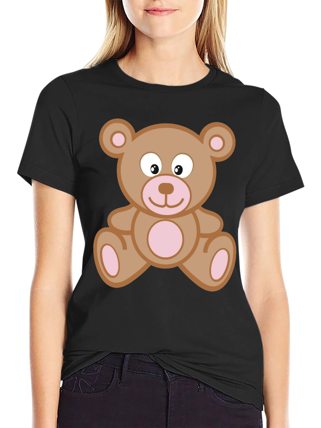 Cute Teddy Bear Graphic T-Shirt - Black Cotton Tee