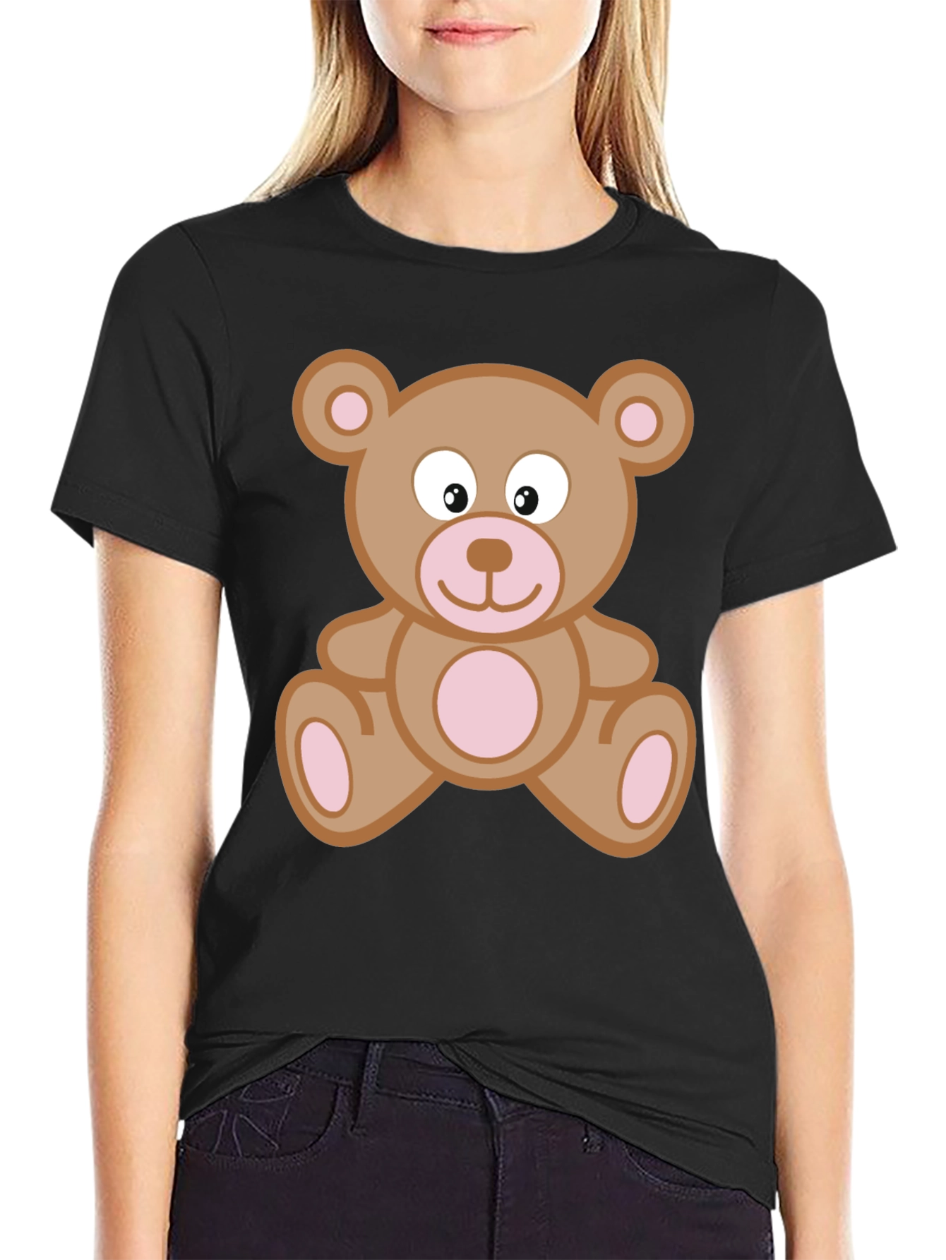 Cute Teddy Bear Graphic T-Shirt - Black Cotton Tee