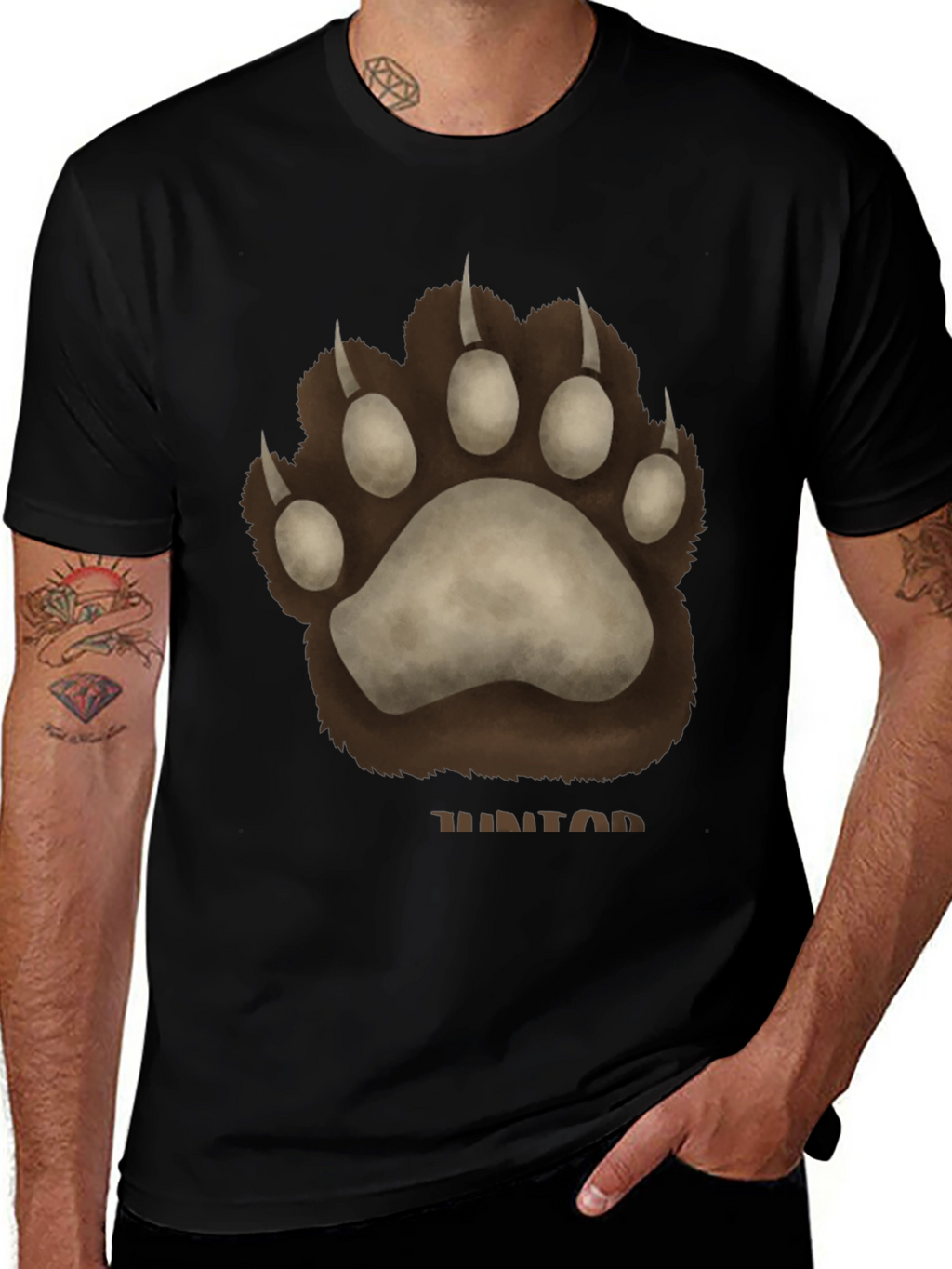 Bear Paw Print Graphic T-Shirt - Casual Wear