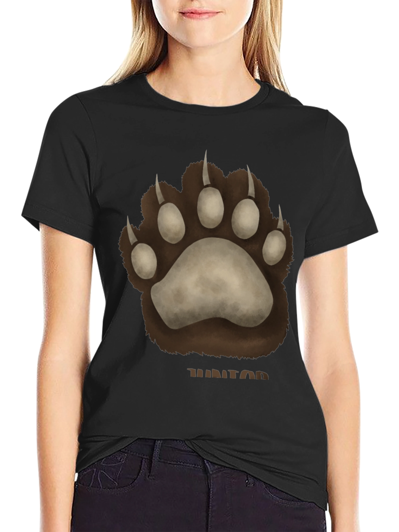 Bear Paw Print Graphic T-Shirt - Casual Wear