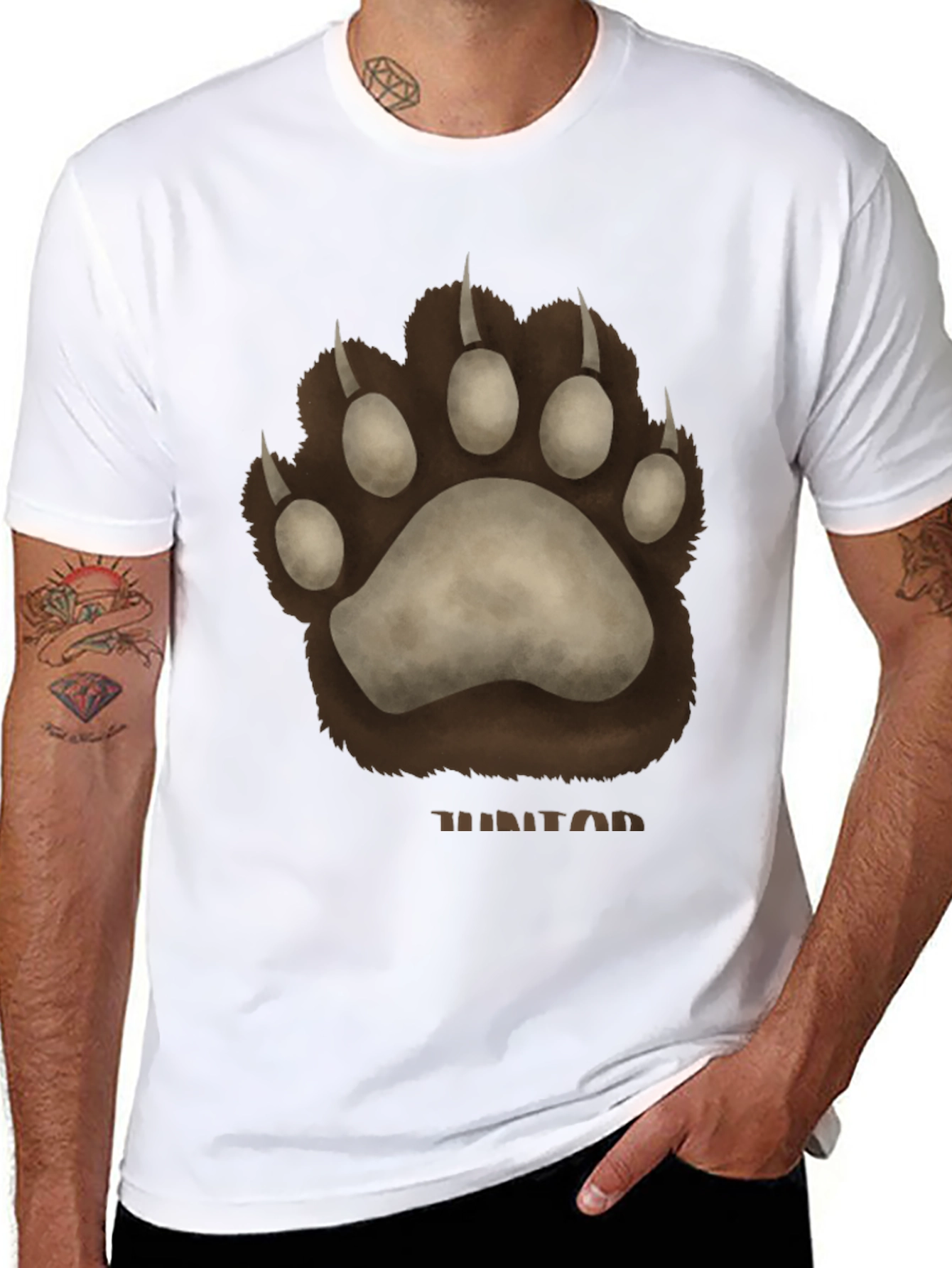 Bear Paw Print Graphic T-Shirt - Casual Wear