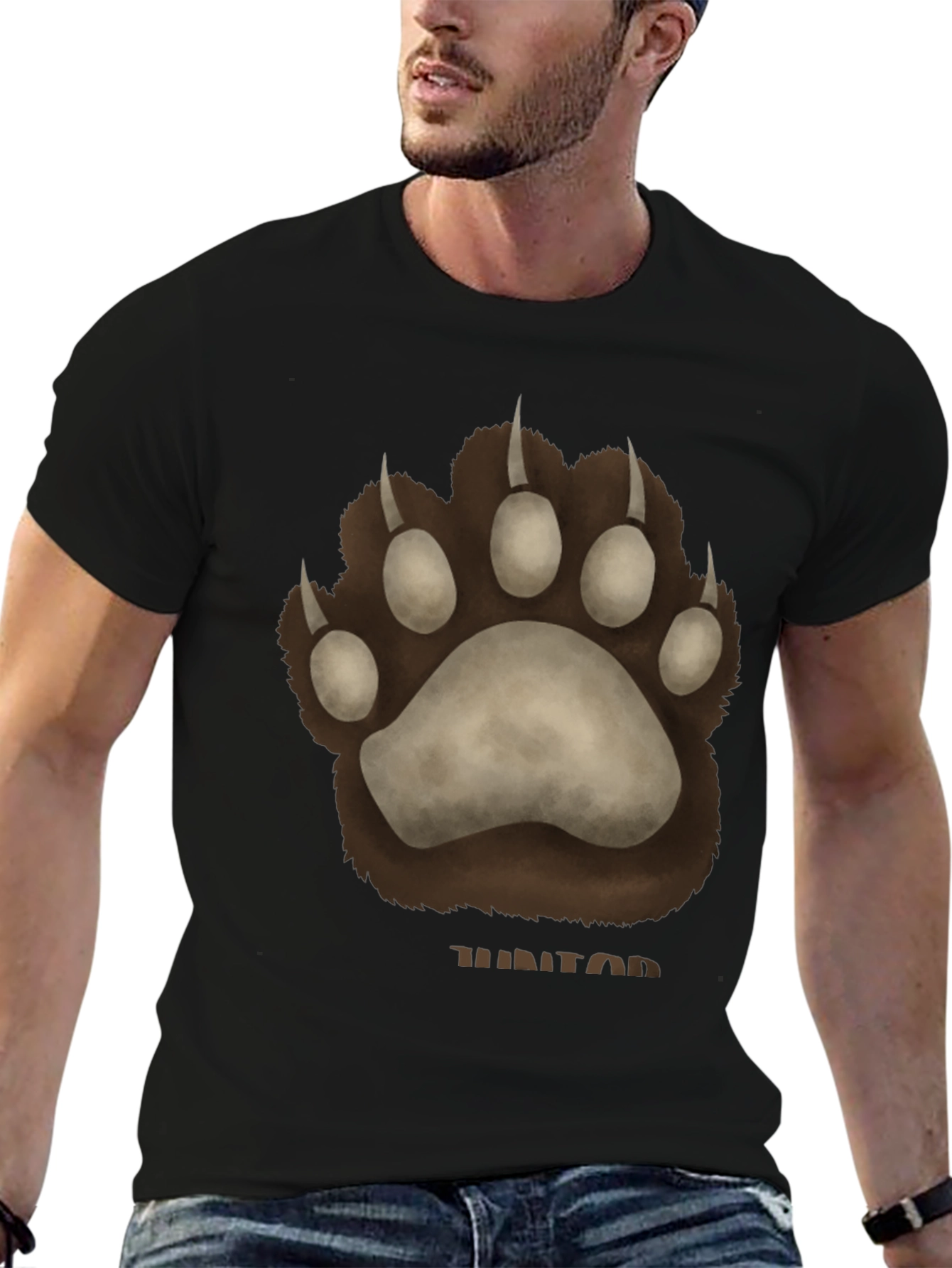 Bear Paw Print Graphic T-Shirt - Casual Wear