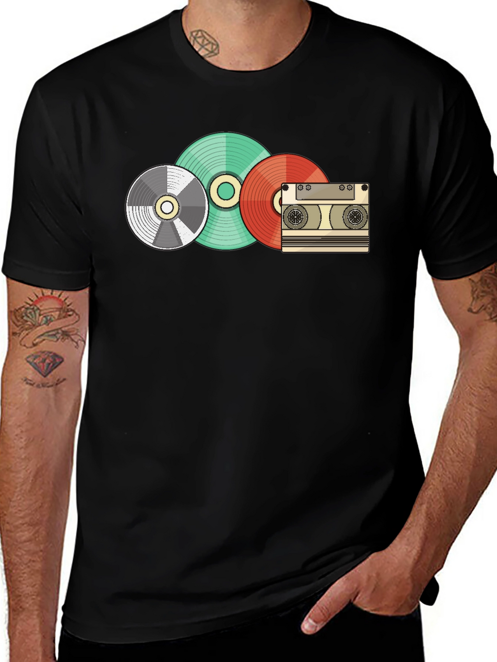 Retro Music Lover T-Shirt - Vinyl Cassette Design