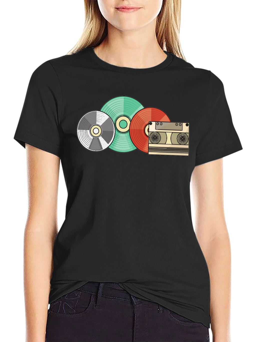 Retro Music Lover T-Shirt - Vinyl Cassette Design