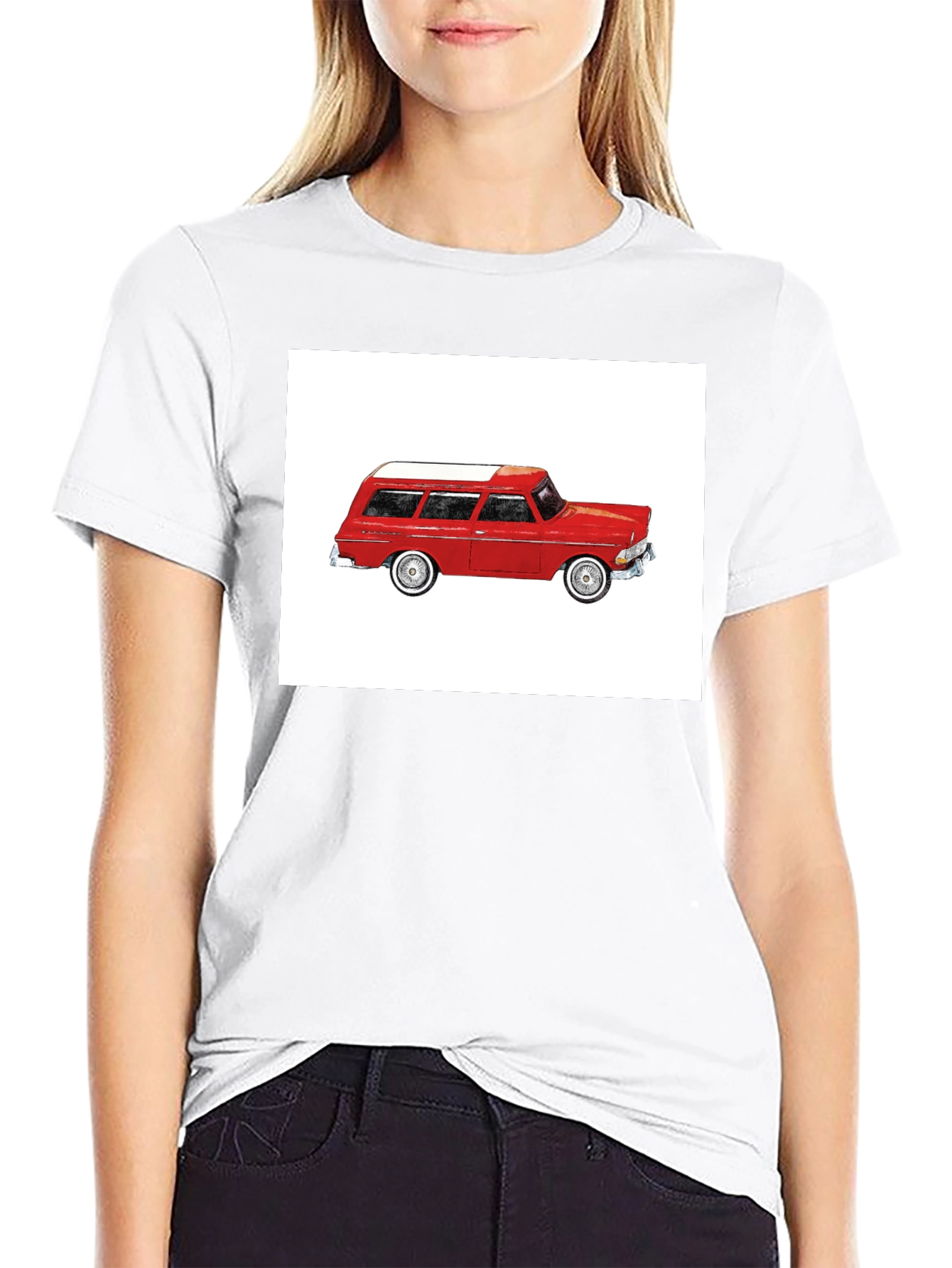 Classic Car Graphic Tee - Vintage Red Wagon