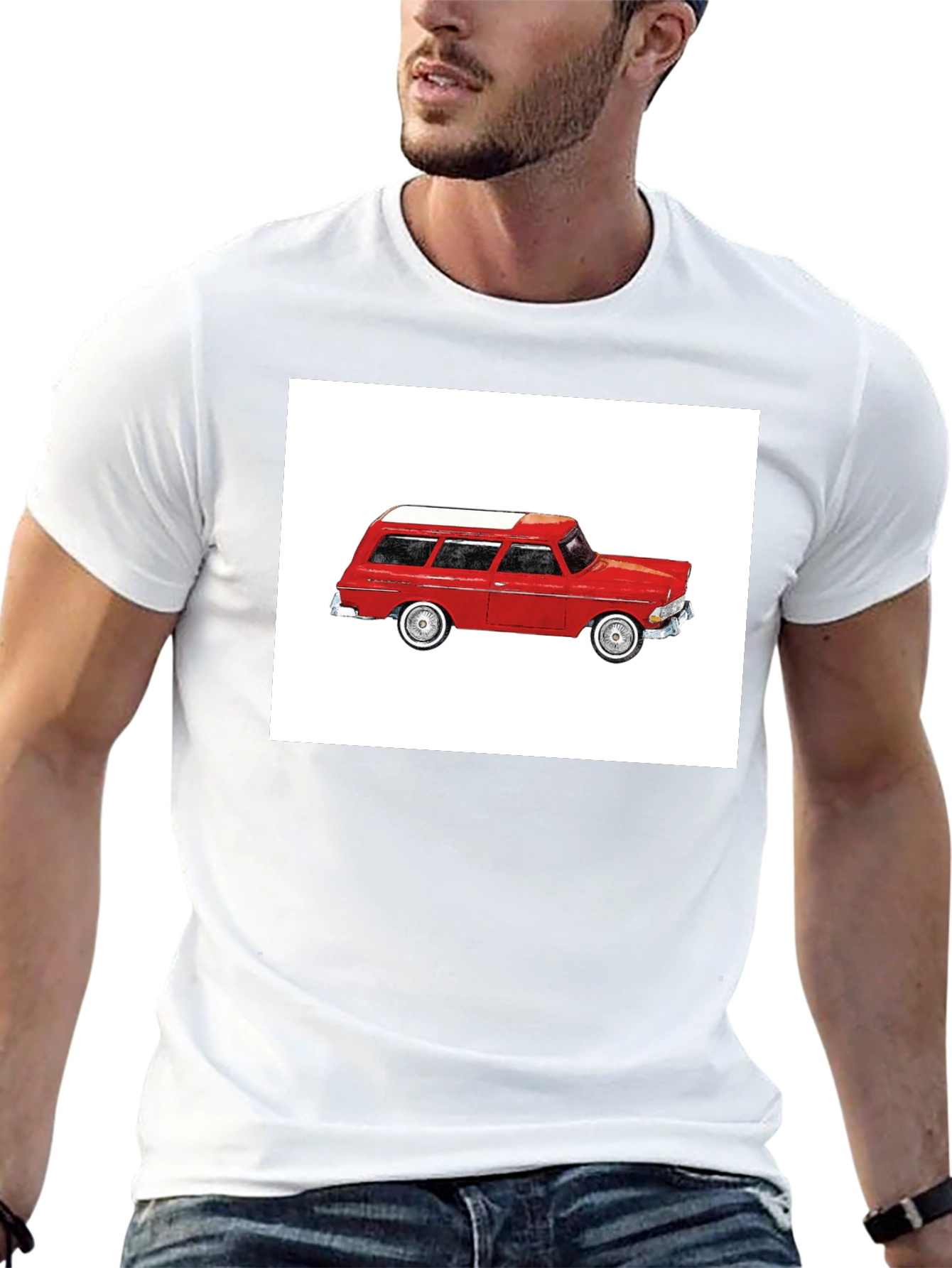 Classic Car Graphic Tee - Vintage Red Wagon