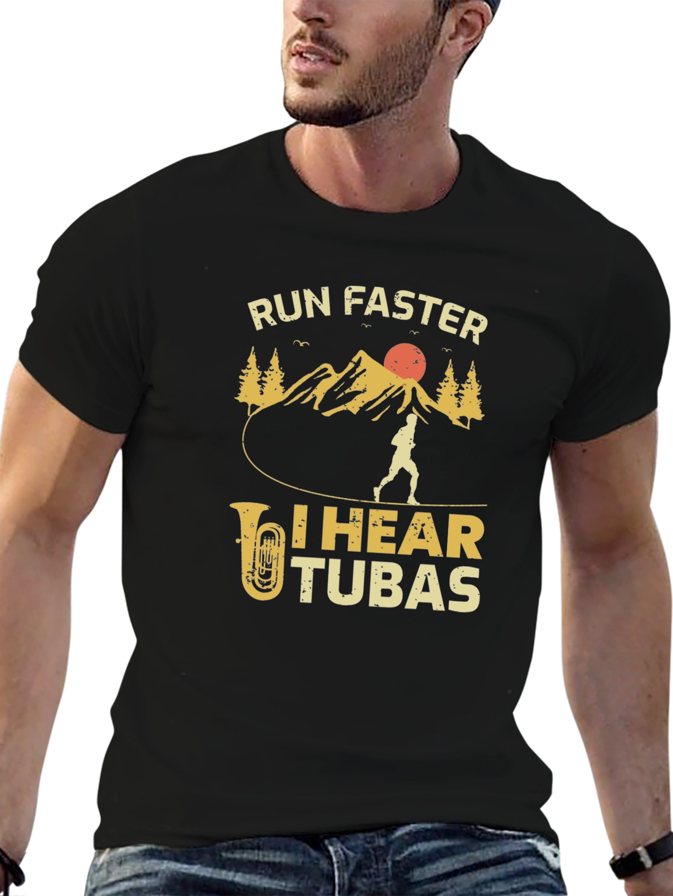 Run Faster I Hear Tubas Black T-Shirt