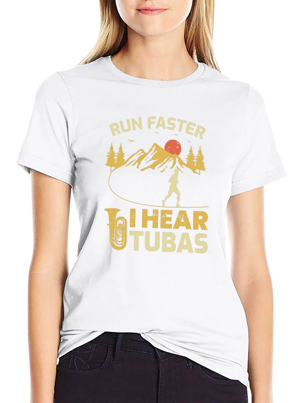 Run Faster I Hear Tubas Black T-Shirt