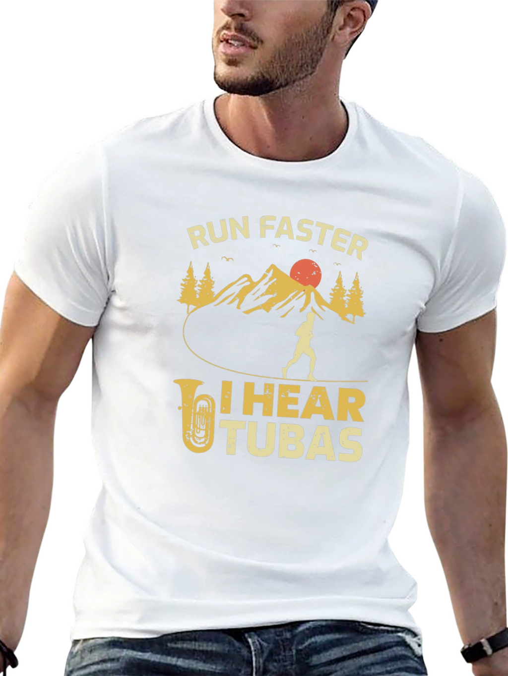 Run Faster I Hear Tubas Black T-Shirt