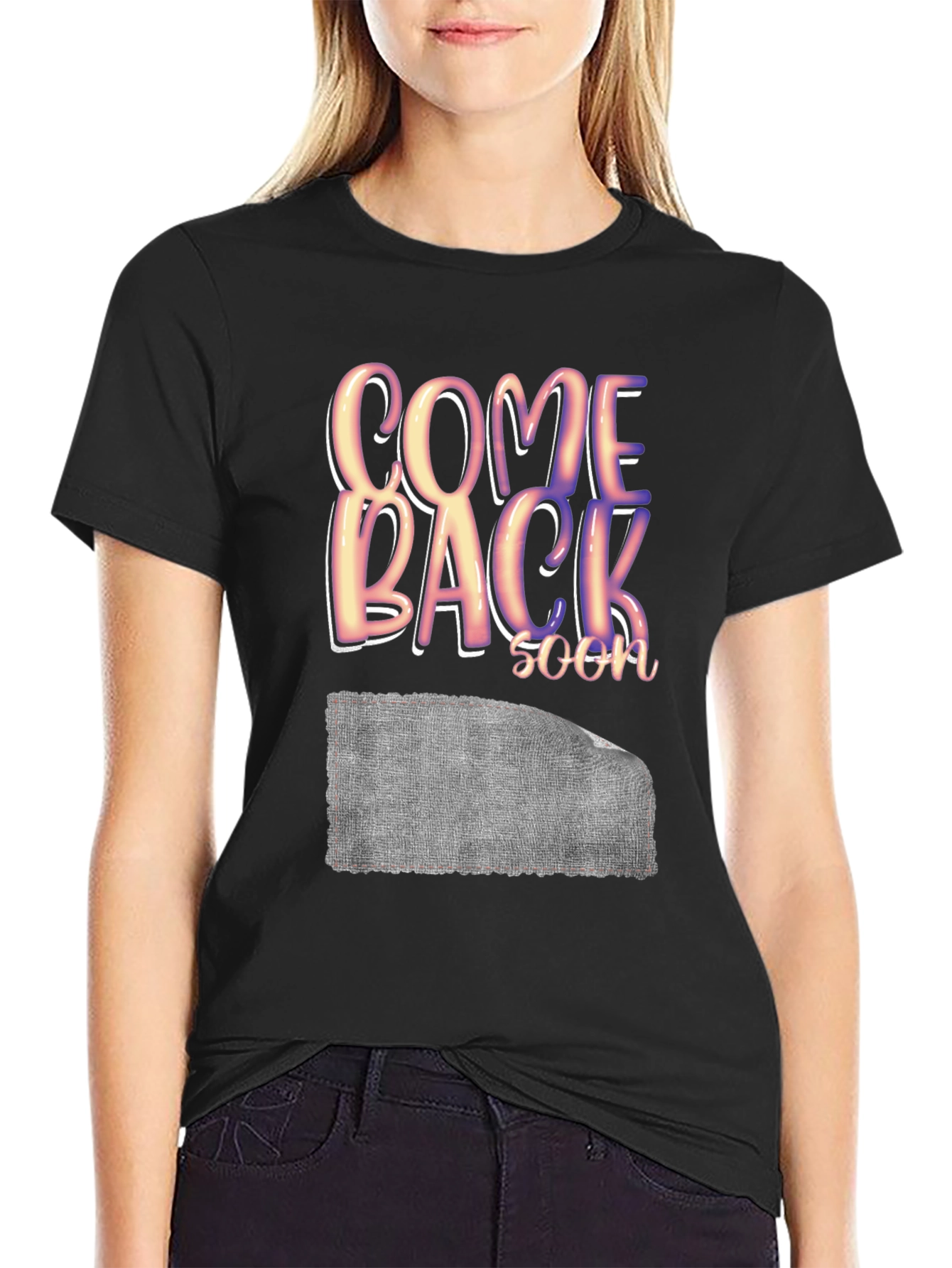 Come Back Soon Graphic Print Black T-Shirt