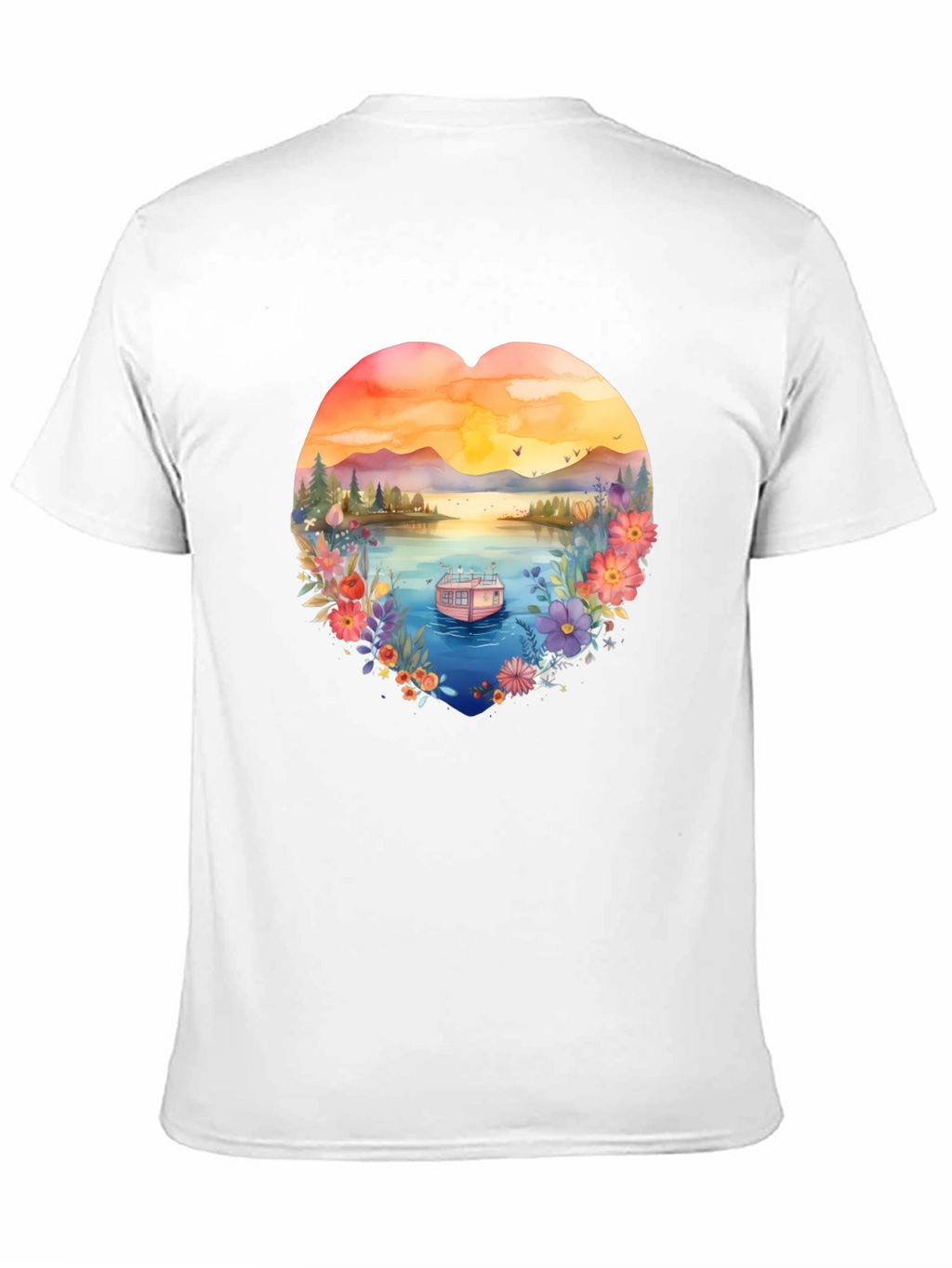 Floral Lake House Black T-Shirt
