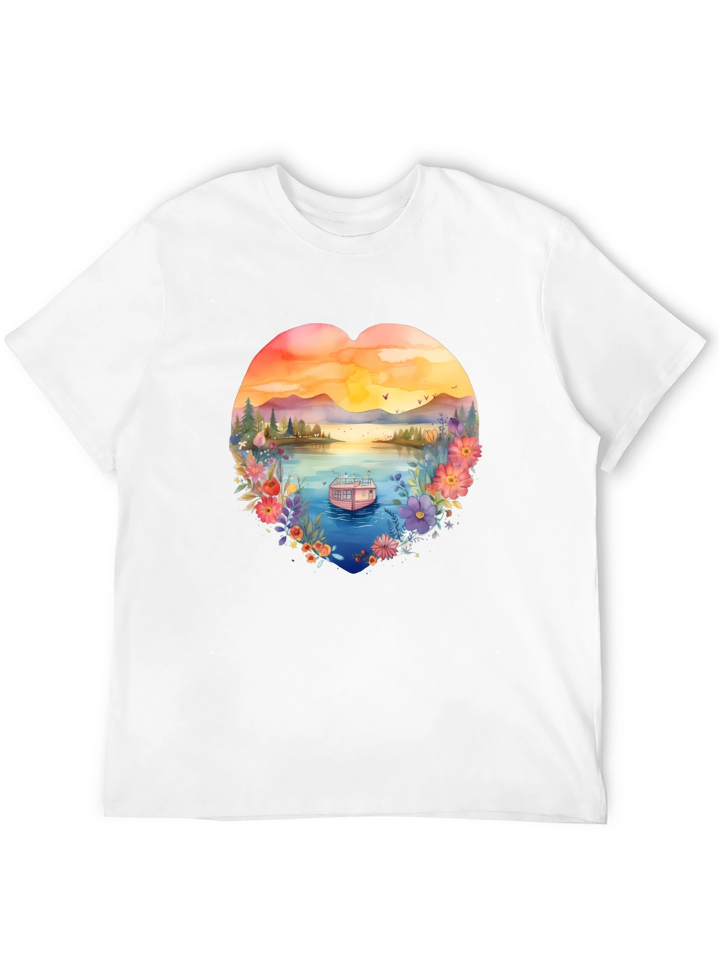 Floral Lake House Black T-Shirt