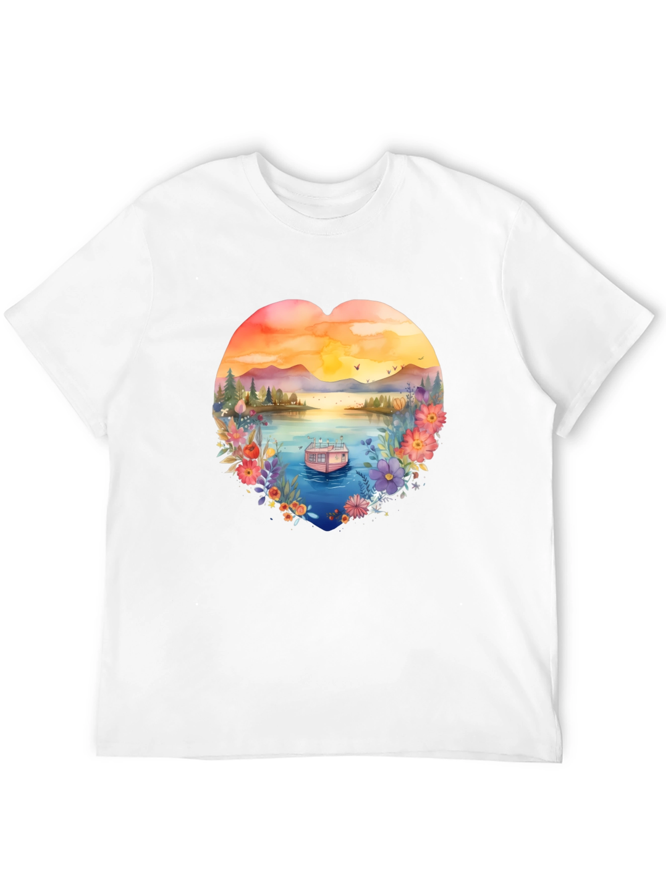 Floral Lake House Black T-Shirt
