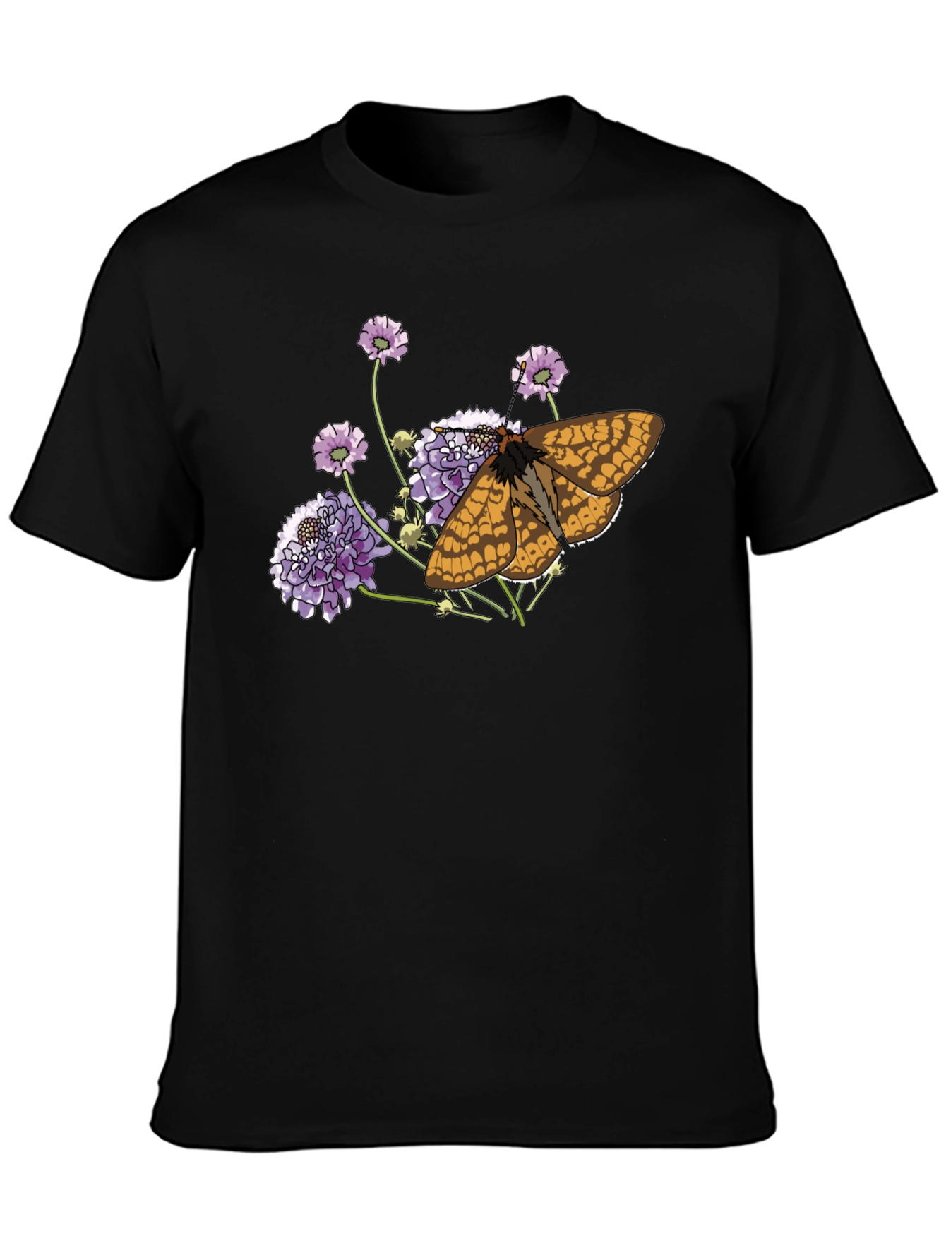 Butterfly and Flower Graphic Black T-Shirt