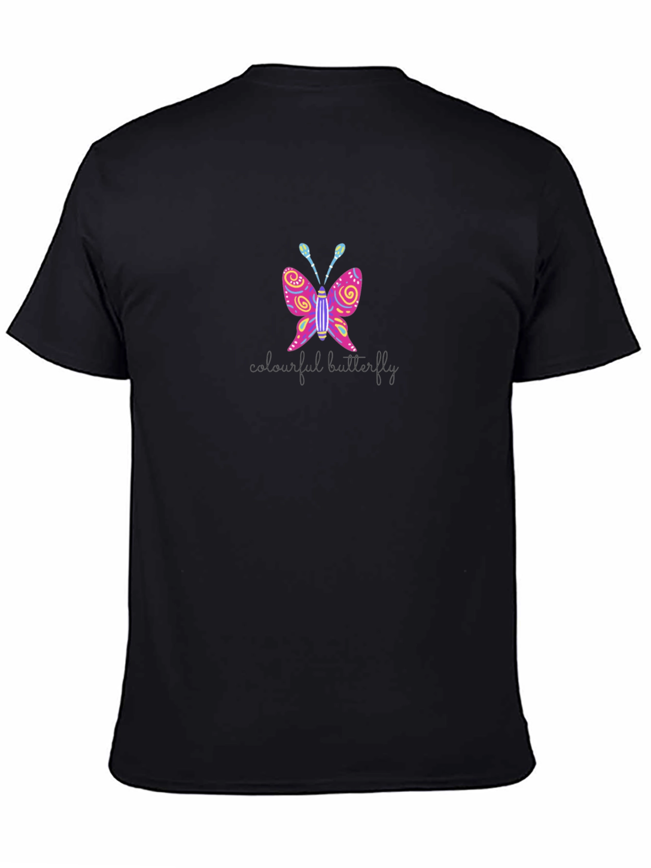 Colorful Butterfly Graphic Print Black T-Shirt