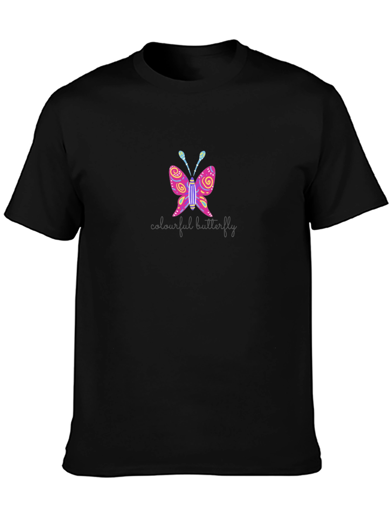 Colorful Butterfly Graphic Print Black T-Shirt