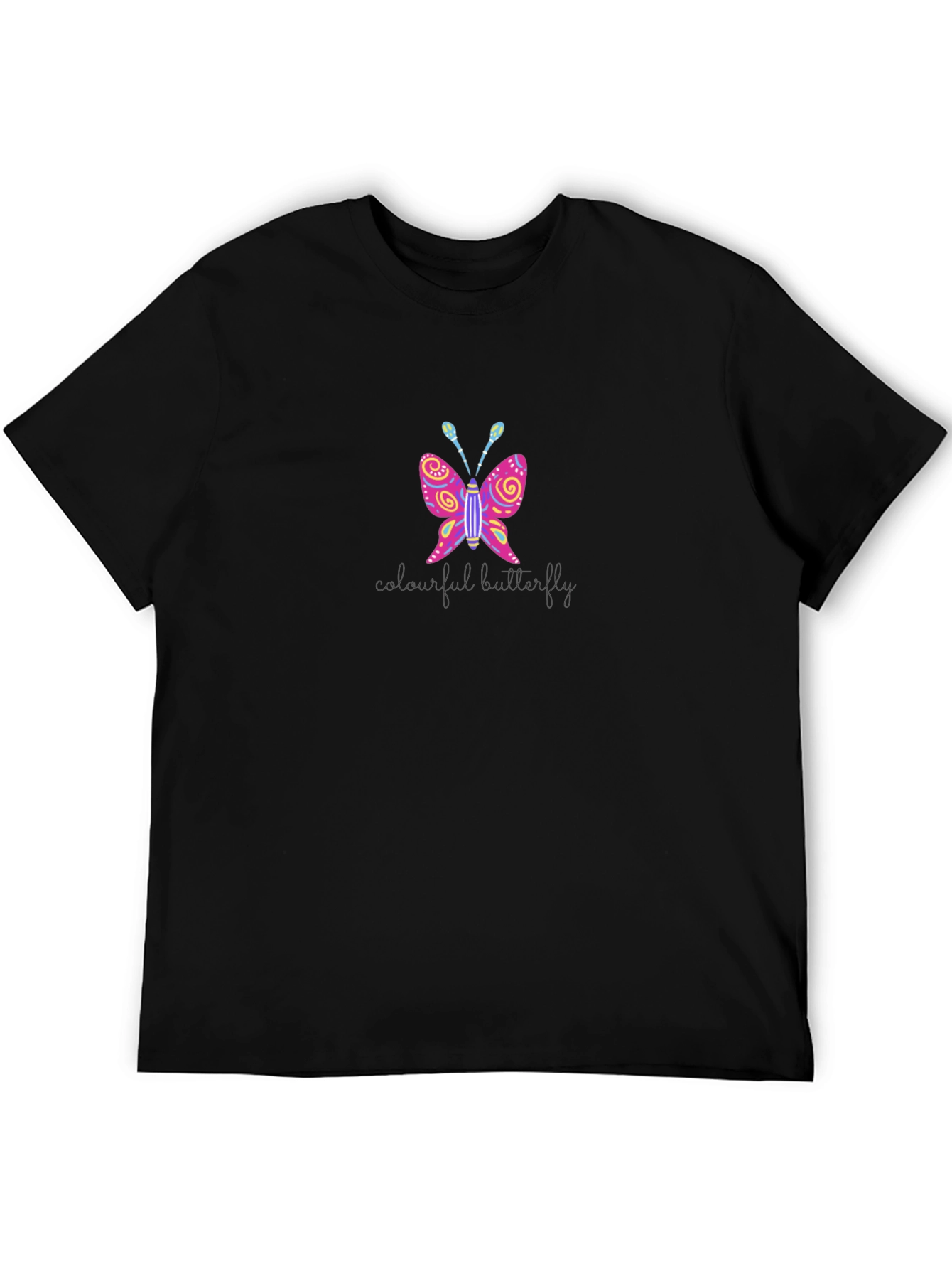 Colorful Butterfly Graphic Print Black T-Shirt