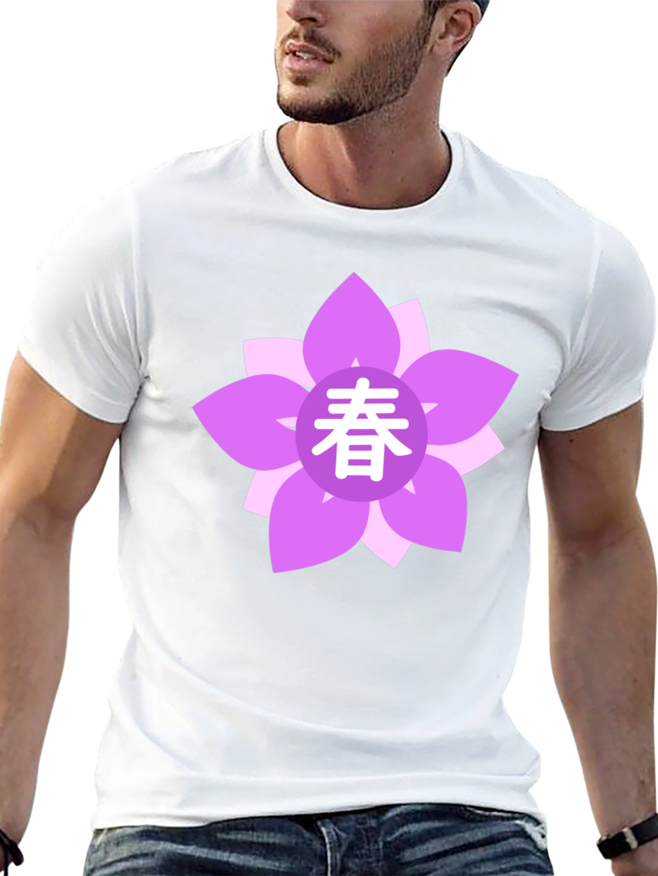 Black T-Shirt with Floral Japanese Spring Symbol